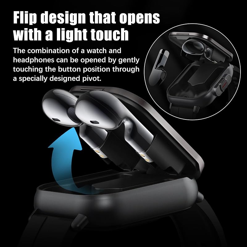 Ceas inteligent 2 în 1 Flylin cu căști wireless, ecran tactil HD de 2,01 inchi, monitorizare ritm cardiac, somn, pedometru, funcție telefonică, SpO2