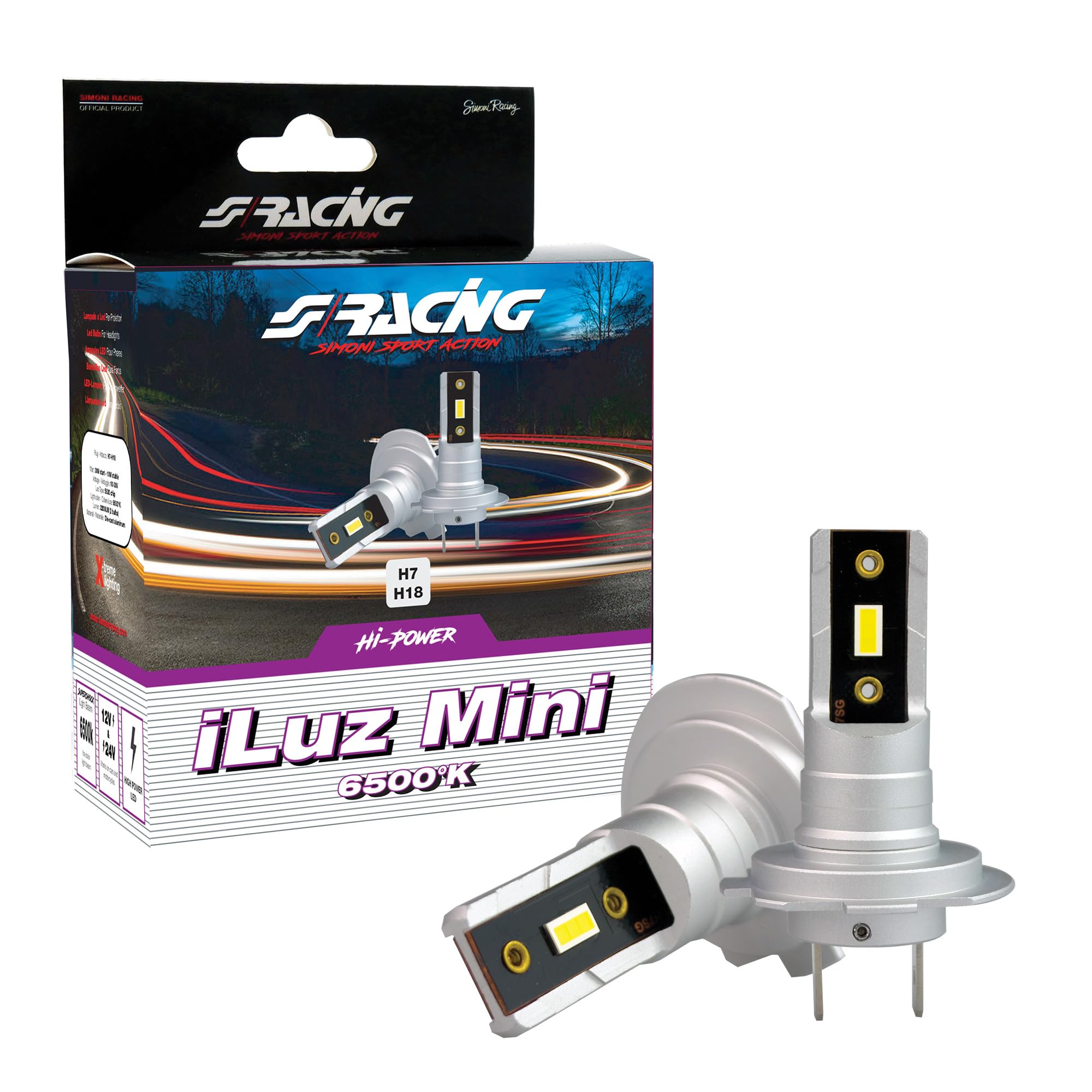 SIMONI RACING MZ7 LED Conversion iLuz Mini, kit 2 Lampadine a Led Attacco H7 - H18 di Piccole Dimensioni per Auto e Moto 6500°K Luce Bianca