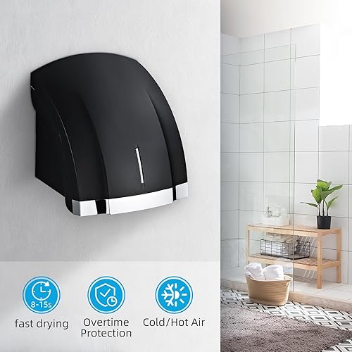 Miniatura 3 de LUXICE Secador de manos para baño en casa comercial - Secadores de manos de aire automáticos eléctricos, LX-1003 Negro