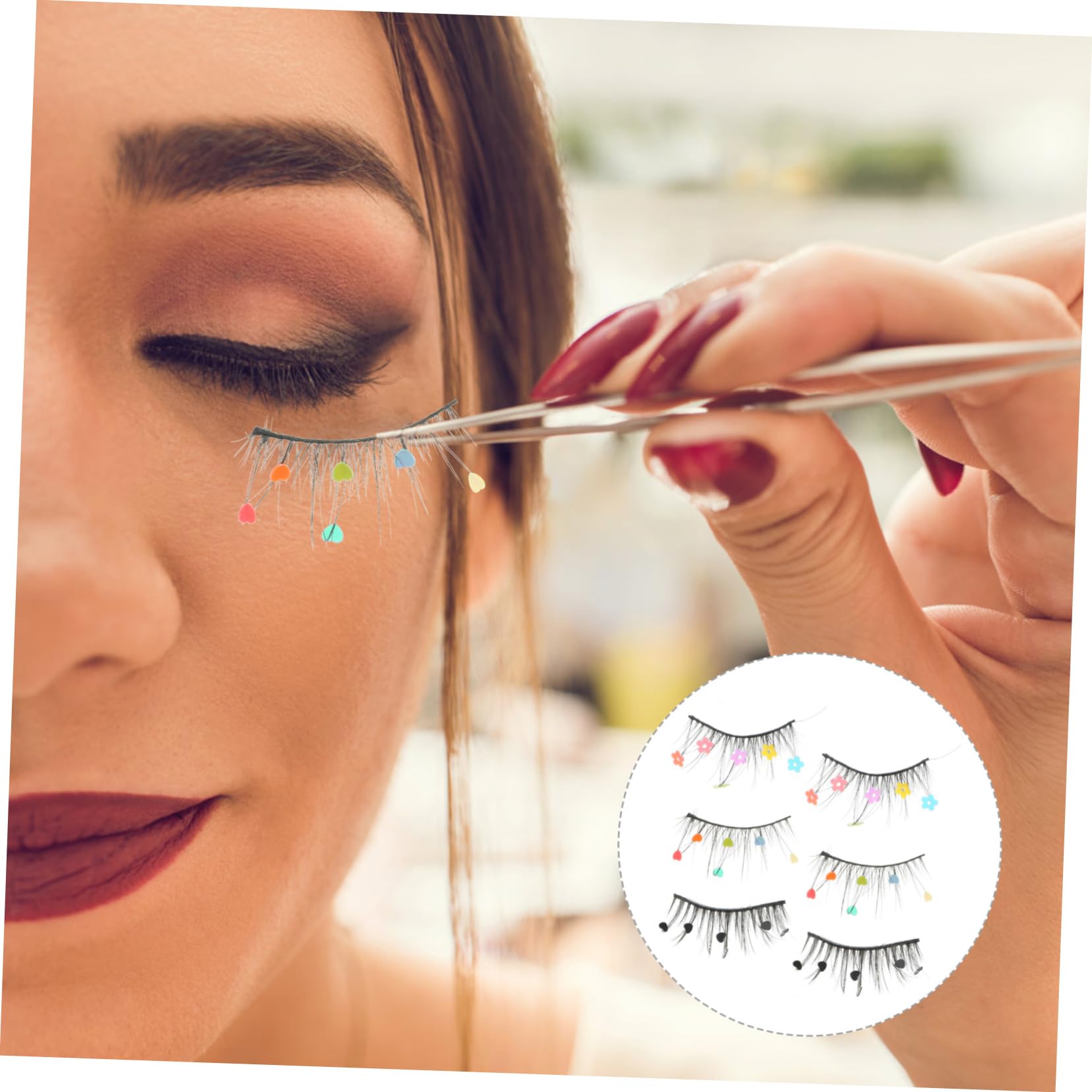 Beavorty 9paare Falsche Wimpern Mit Bunten Pailletten Herz Und Blumenmuster Für Einzigartigen Augenaufschlag Einfache Anwendung Für Und Besondere Anlässe