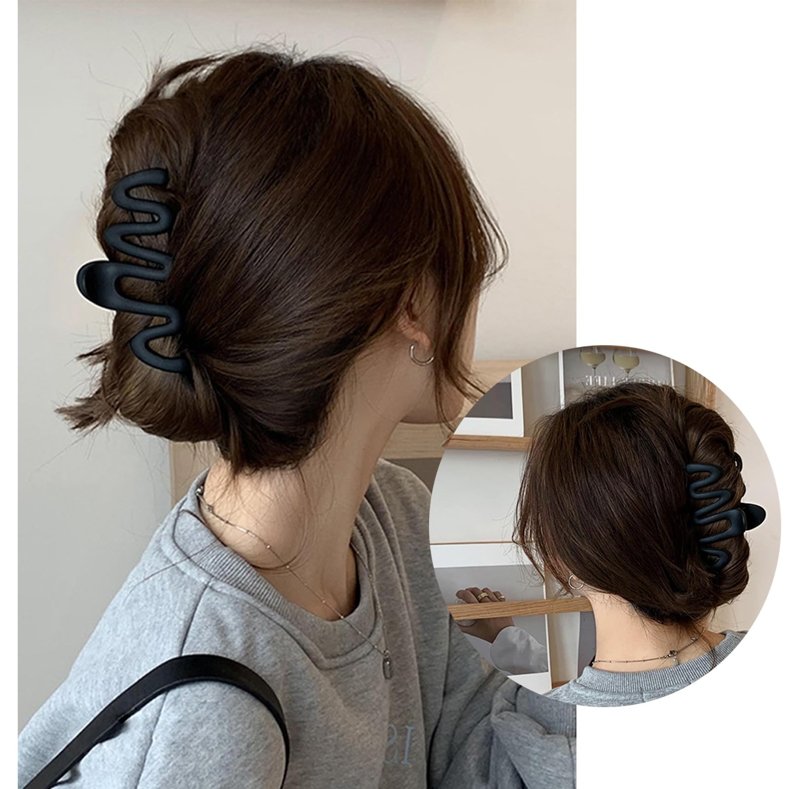 Hair Claw Clips Black Hair Clips Large Acrylic Non slip Hair Claw Clip French Matte Hair Clips Hair Accessories for Girls and Women (HairclawW) - Image 3