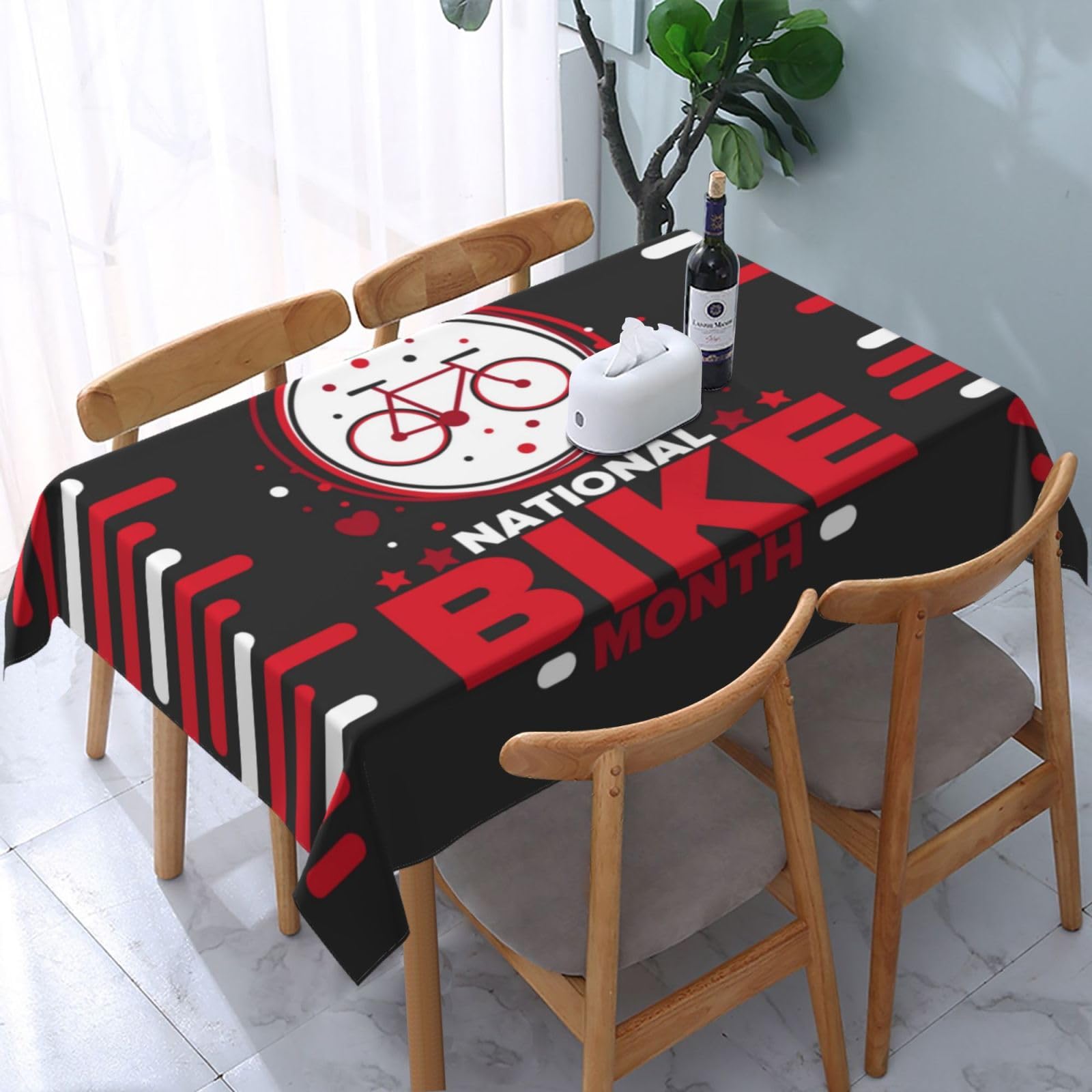 JunHeArt National Bike Month Tablecloth Rectangle Table Cover Washable Table Cloths Decor For Kitchen 54" X 72"