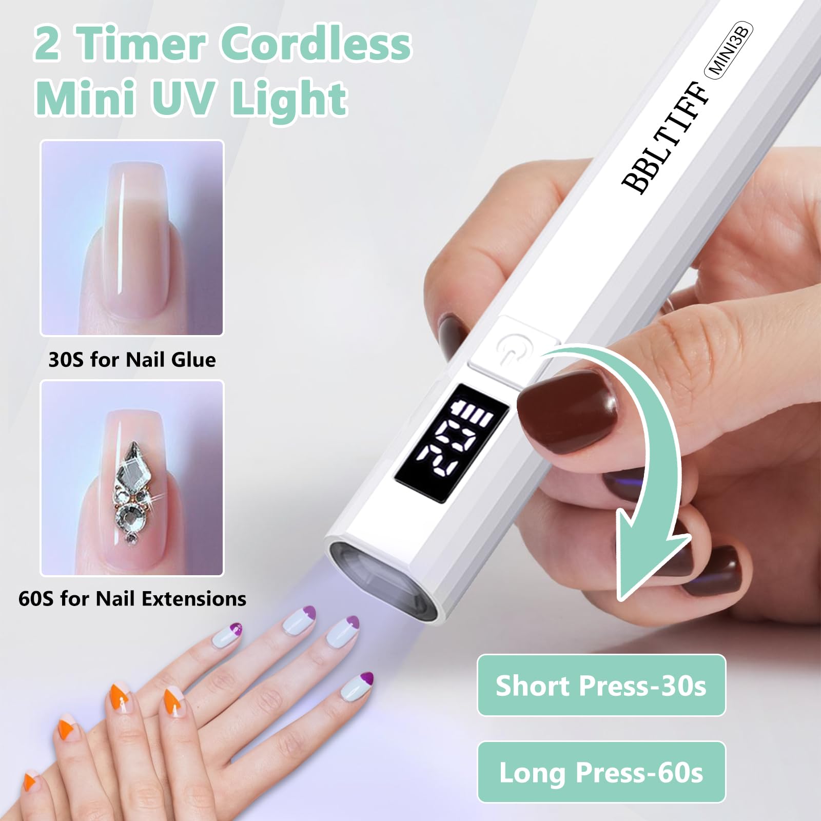 Mini Lampada UV LED Unghie, Lampada per Unghie con Cavo di Ricarica USB e Supporto Pieghevole, Lampada Gel Unghie, USB Ricaricabile & 30/60S Timer, Lampada UV Unghie per ai Principianti