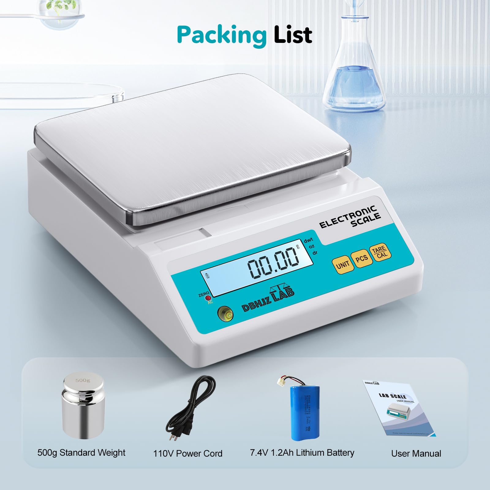 Báscula de laboratorio de 5000 g/0,01 g, báscula analítica electrónica de alta precisión, báscula científica de laboratorio con peso de calibración, doble fuente de alimentación, báscula de joyería