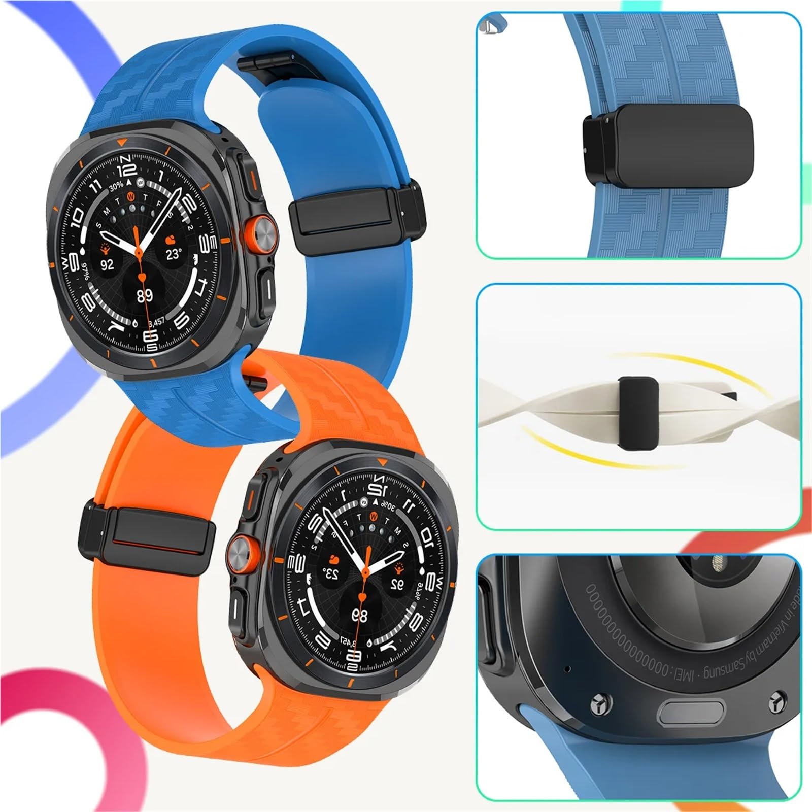 JDIME Cinturino con motivo in fibra di carbonio per Samsung Galaxy Watch 7 Ultra Cinturino con chiusura magnetica in silicone da 47 mm per braccialetto Galaxy Watch 7 Ultra
