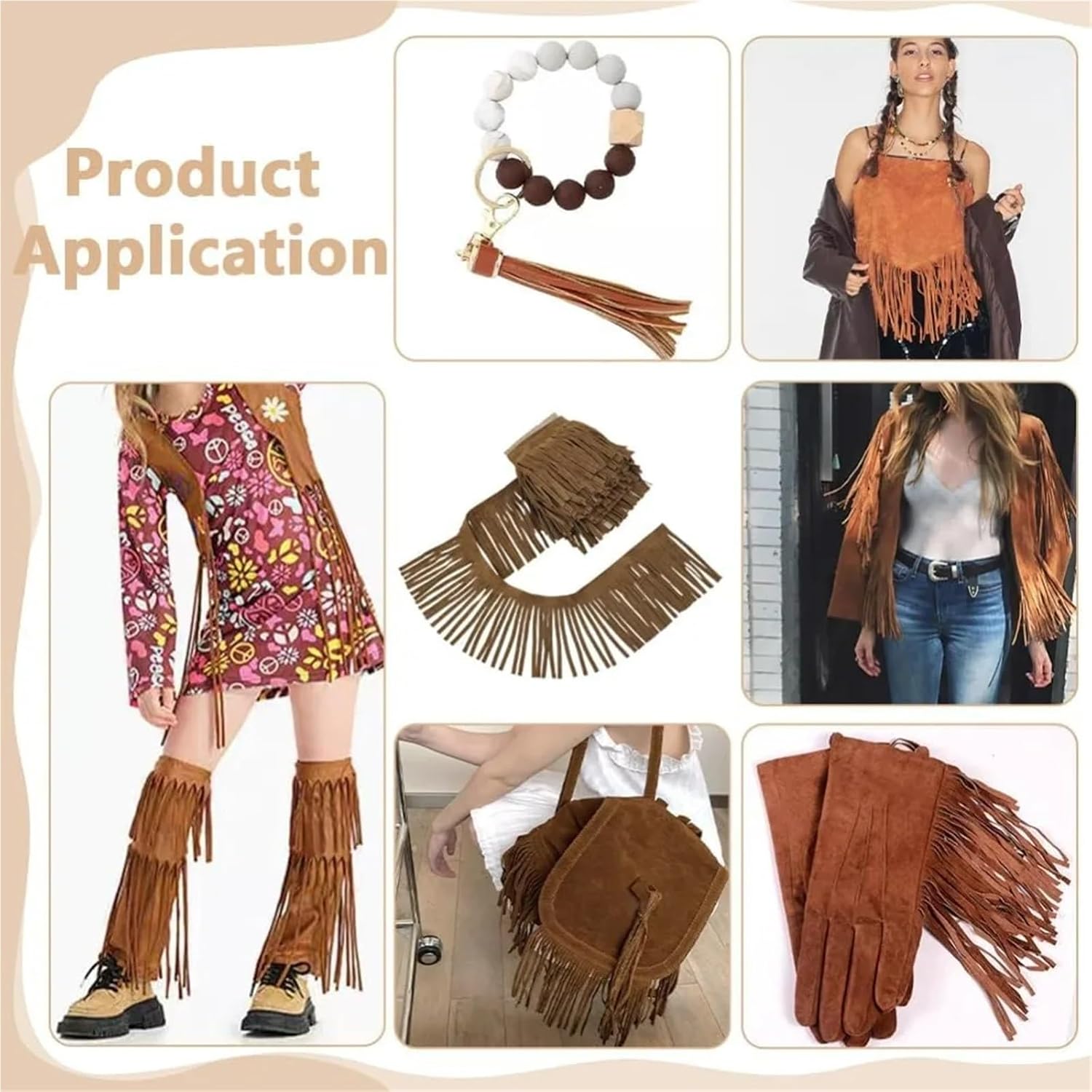 Suede Faux Leather Tassels 4.37 Yard PU Leather Suede Fringe Trim 3-7/8 Inch Wide Camel Double Side Sewing Tassel for DIY Craft