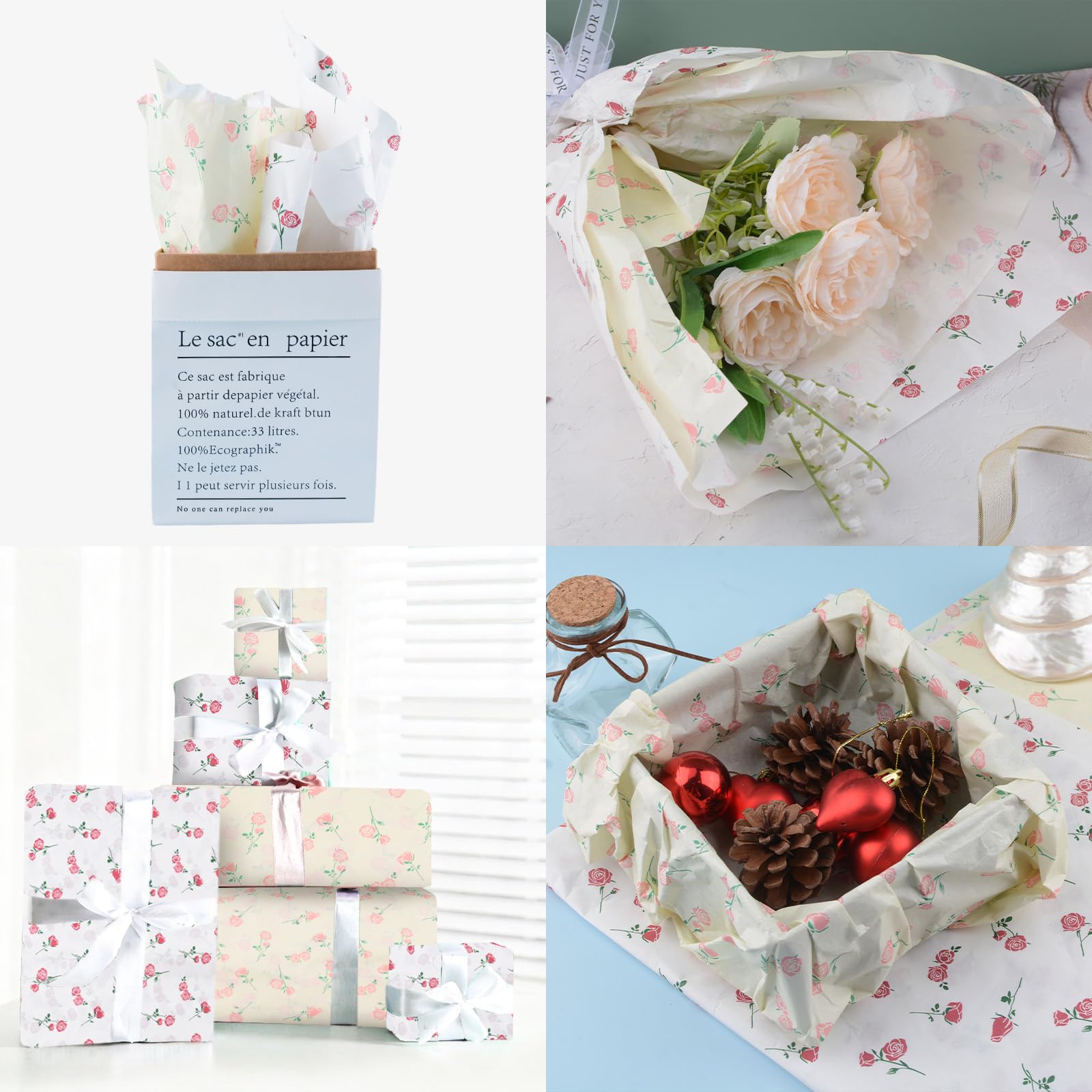 HICOHAND Carta velina rosa sfusa, 100 fogli di carta regalo floreale rosa bianca e gialla per bouquet, matrimoni, compleanni, addio al nubilato, artigianato, bomboniere