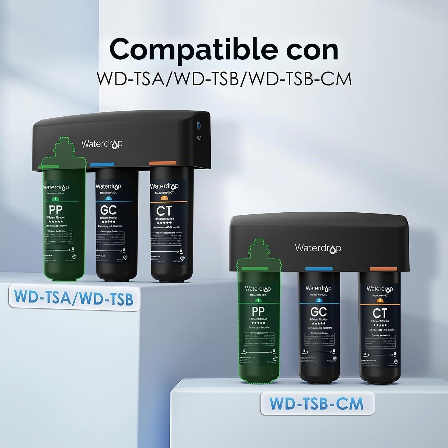 Waterdrop WD-10PP&10GC&10CT Filtro de Agua, Reemplazo para el TSA & TSB Sistema de Filtración de Agua Debajo del Fregadero