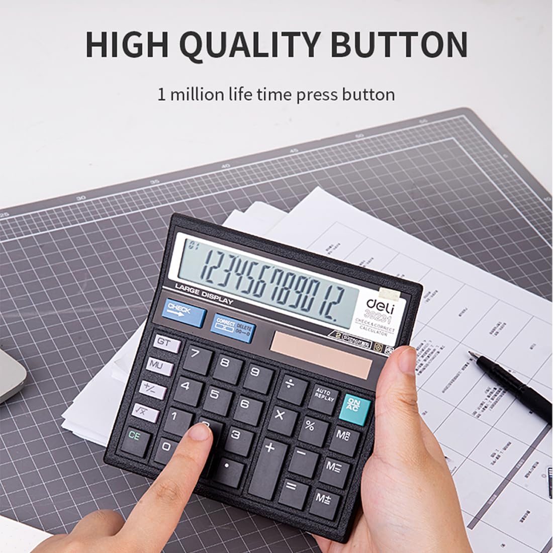 Deli W39231B 12 Digit GT Basic Calculator with Steps Check and Correct Function | 3 Years Warranty |- Black 2