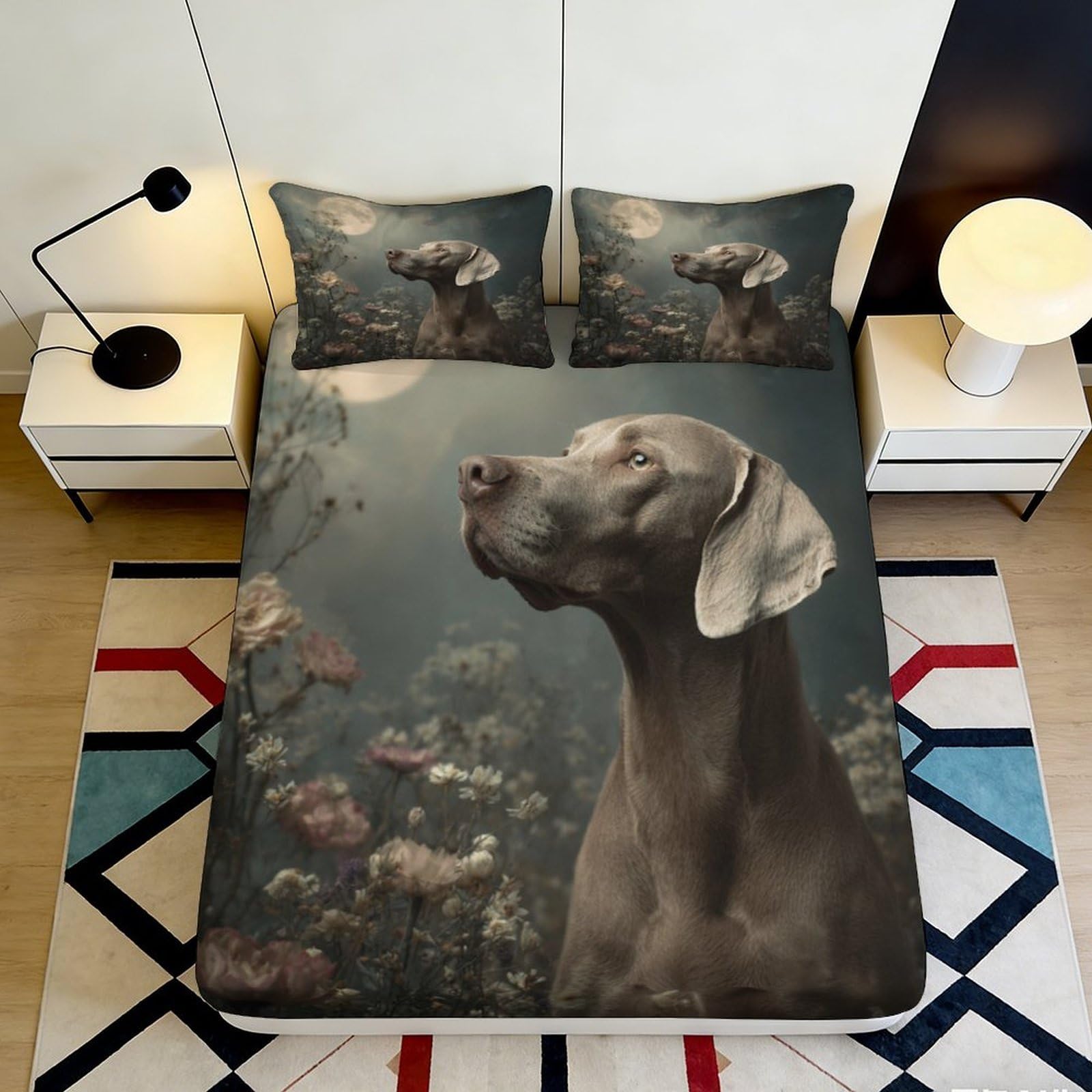 3D Printed decorative fitted sheet with dog portrait, microfiber soft touch, wrinkle resistant, home decor accent, apartment bedding 120x200x25cm