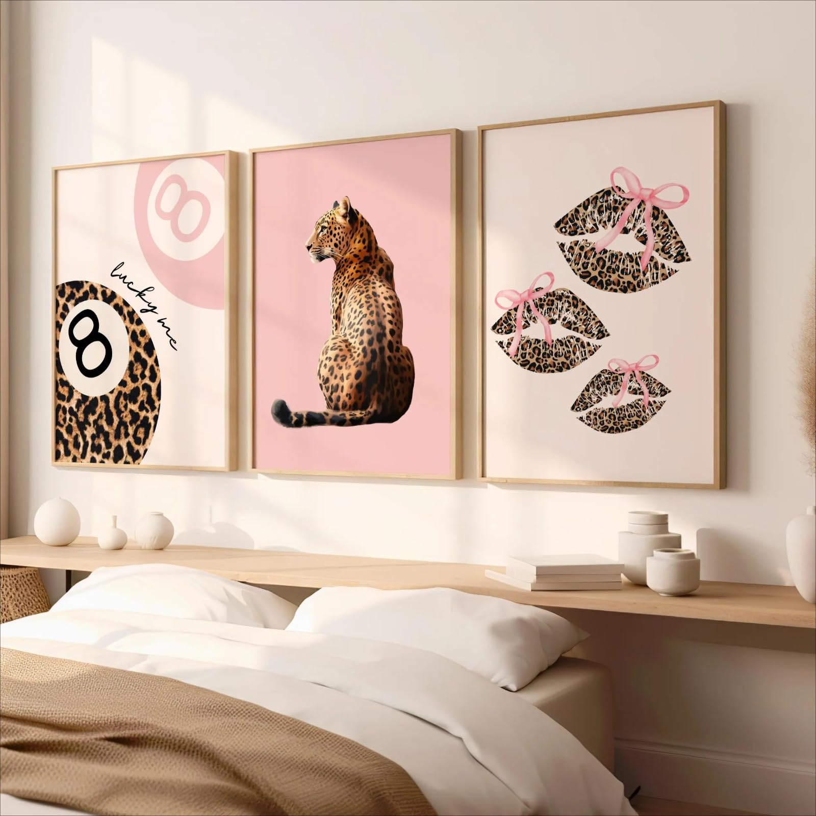JORCEDI Set of 3 Posters,Trendy Leopard Wall Art,Pink Cheetah Print Canvas Wall Decor,8 Ball Lucky Poster,Aesthetic,for Girls Bedroom, Apartment Dorm,Living Room Unframed (30x40cm,pink 4)
