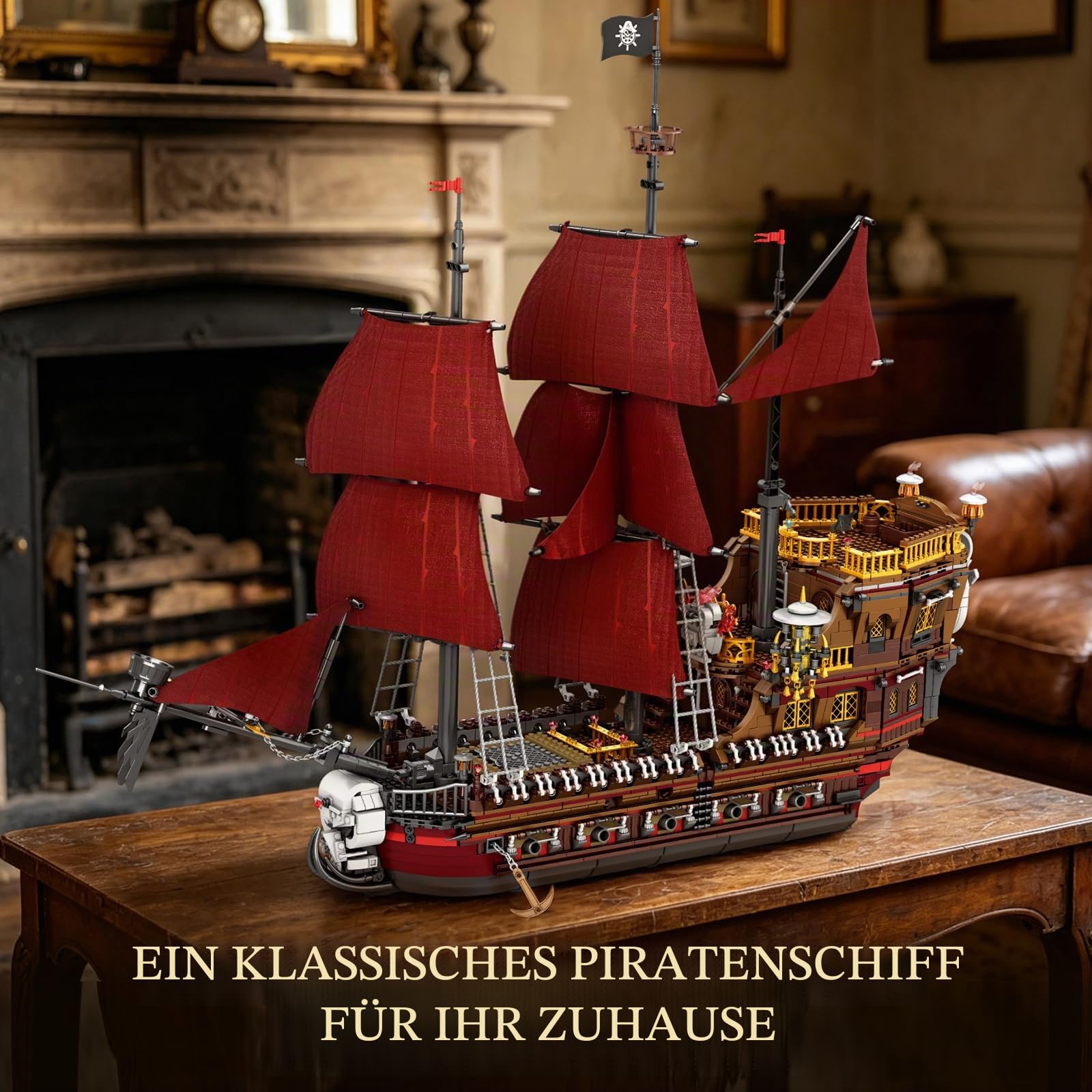 JMBricklayer Piraten Schiffe Klemmbausteine, Queen Anne's Revenge Piratenschiff Bauspielzeug Modell für Erwachsene, Büro Hause Sammler Dekorationsstück Bausteine, Geschenk Für Jugendliche 14+