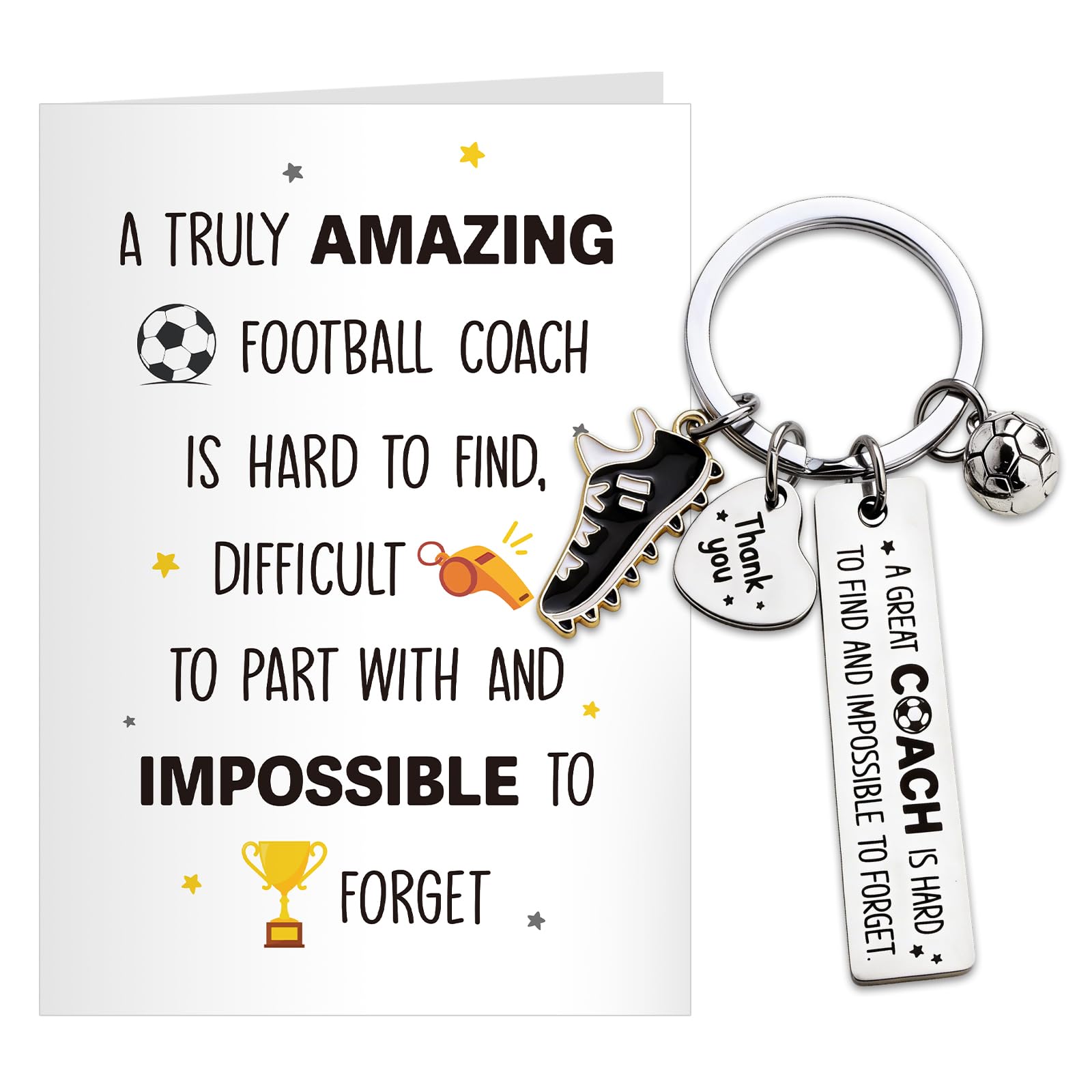 Doorio Men's B, 1Pc Football Coach Keyring Gift Thank You Football Coach Keyring Gifts For With Thank You Card For Football Coach Manager Farewell Gifts (B)