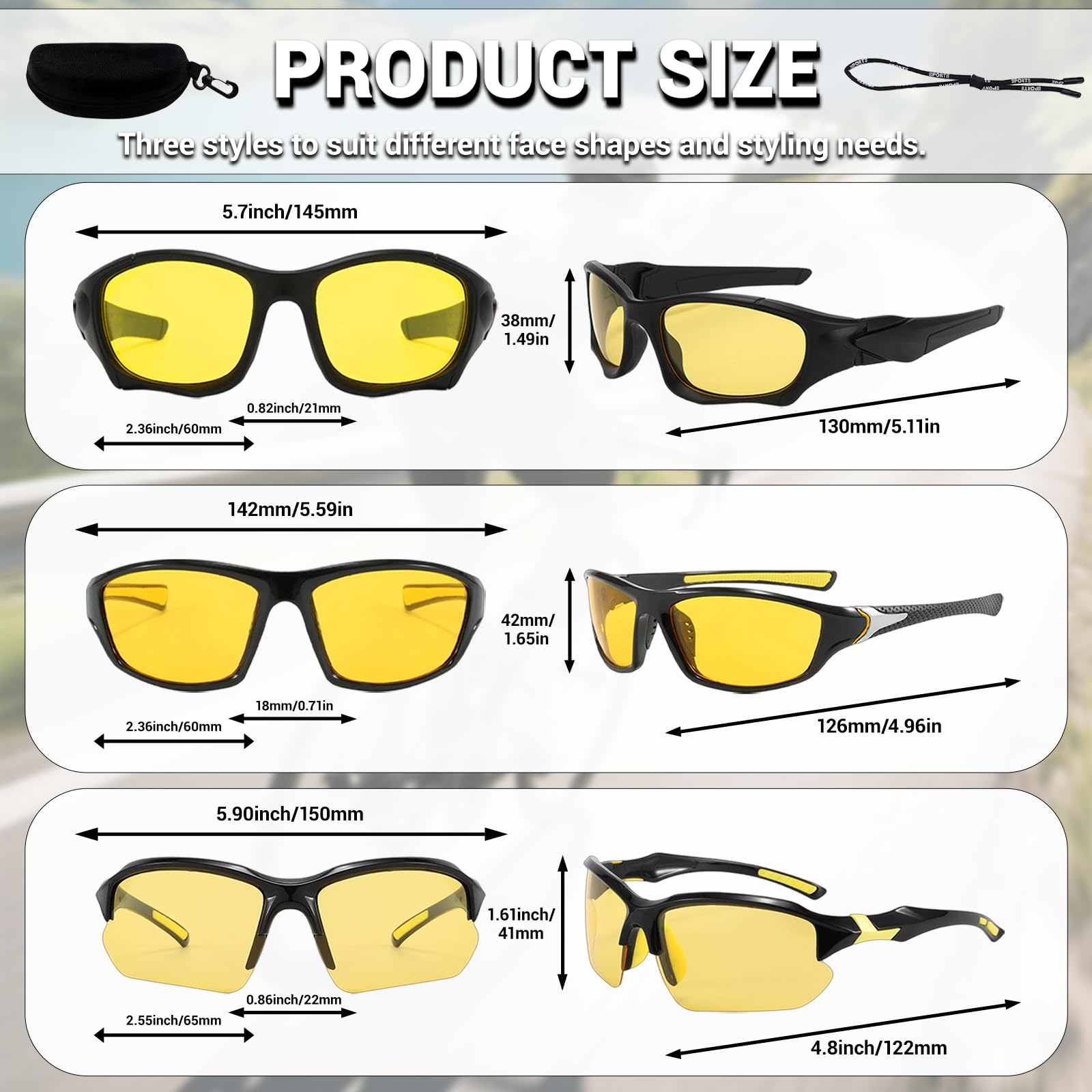 3Pack Polarised Night Driving Glasses Anti Glare, 2026 New Night Vision UV400 Protection Sports Sunglasses for Men Women, Yellow Glasses Set for Cycling Running Driving Fishing - 5
