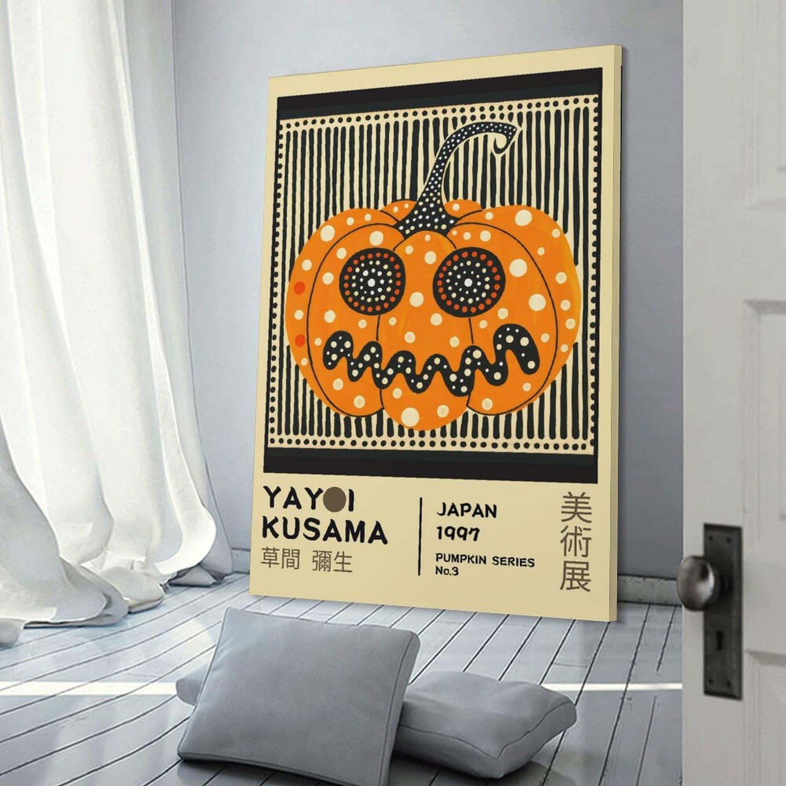 Junmoney Frame-Style-4 Yayoi Kusama Pumpkin No.3 Exhibition Art Print Home Decor Wall Art 20X30inch(50X75cm), For Bedroom, Guest Room Or Reading Nook, Decorative Wall Art For Cosy Rooms