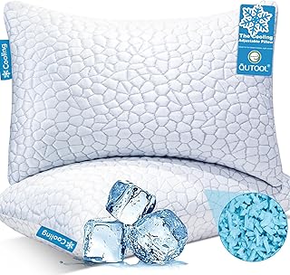 QUTOOL Cooling Pillows for Sleeping 2 Pack, Shredded Memory Foam Bed Pillows Queen Size Set of 2, Cool Gel Pillow for Hot Sleepers Adjustable Firm Pillow for Side, Back and Stomach Sleepers Supportive