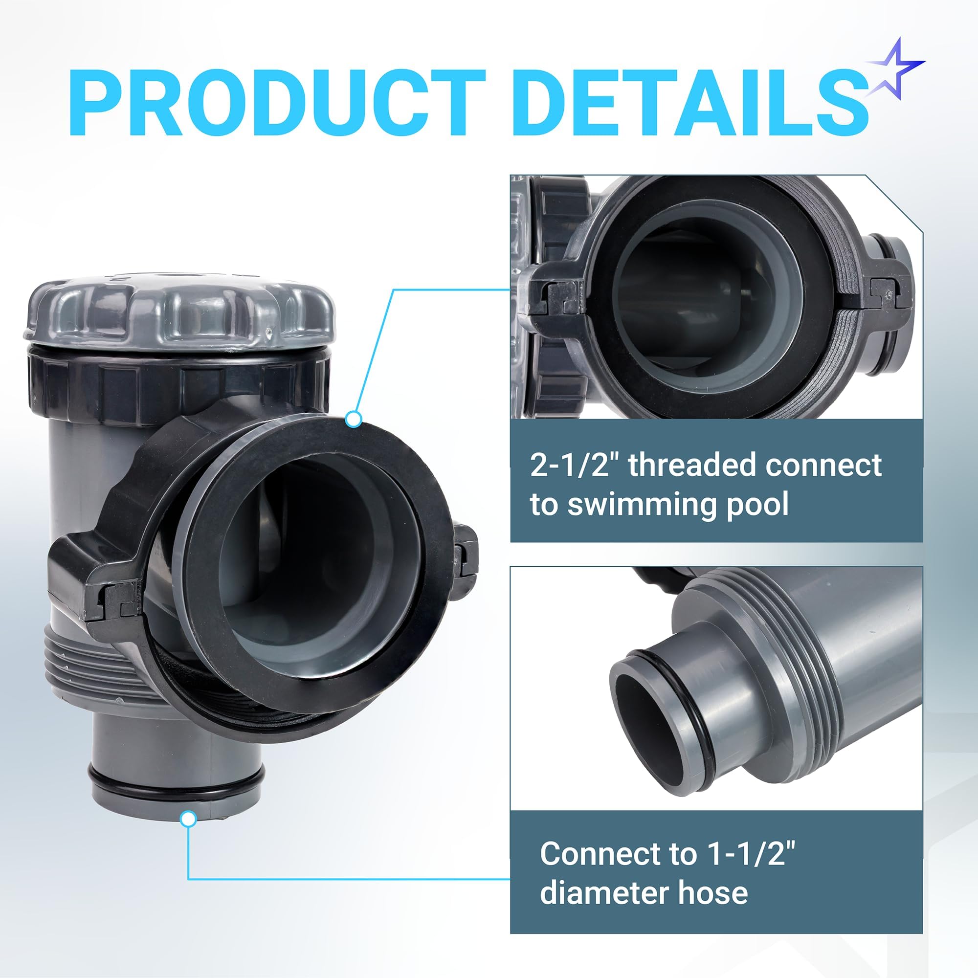 Absperrhahn Pool 38mm für Hnemix Intex Coleman Pool Zubehör, Kolbenventil Pool Anschlüsse, Pool Ersatzteile für Oberirdische Schwimmbecken und Poolfilterpumpe (38mm*2)
