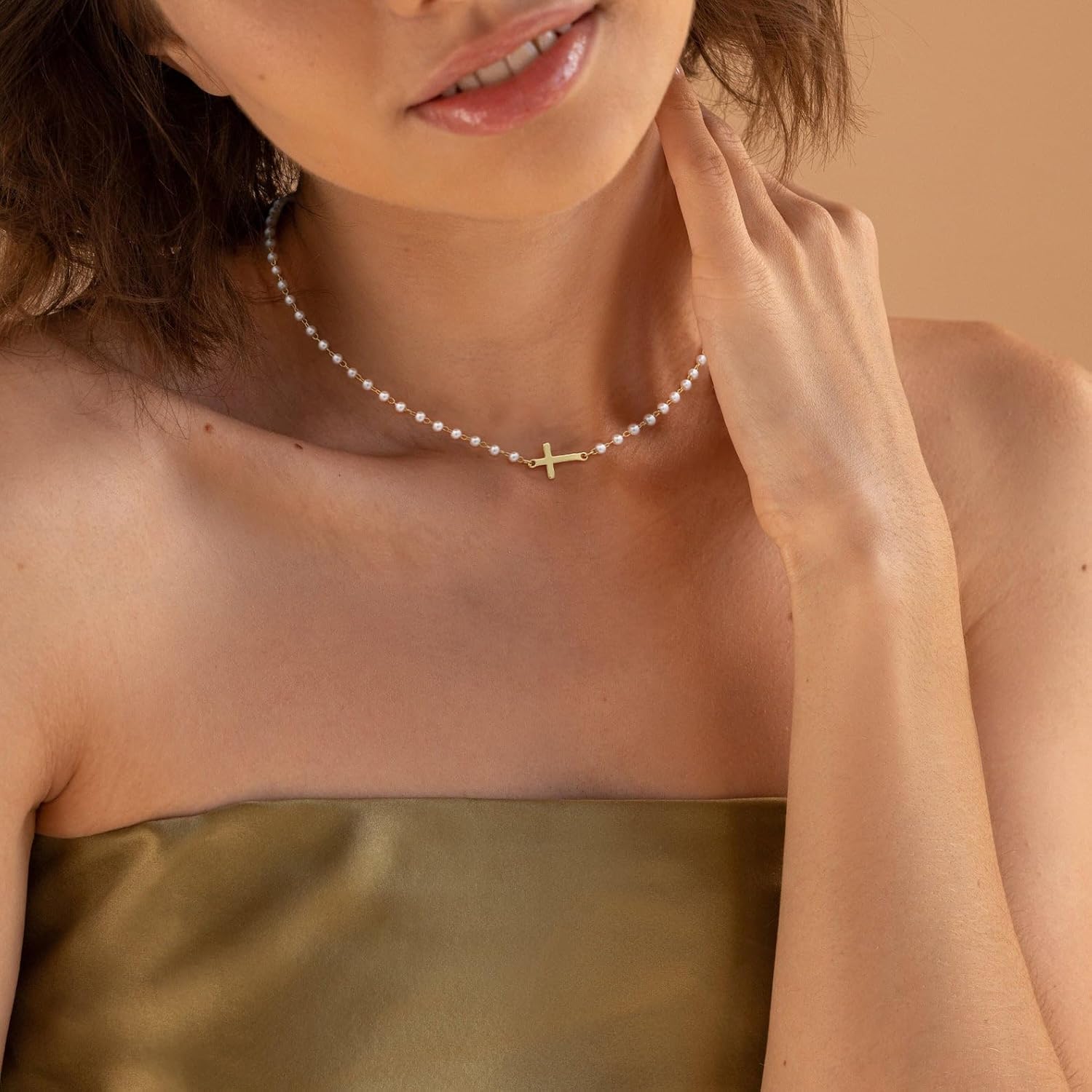 Pearl Cross Necklace for Women, Eternal Gold Pearl Necklace with Cross Pendant, Dainty Pearls and Cross Necklace Christian Faith Jewelry Gift - Image 3