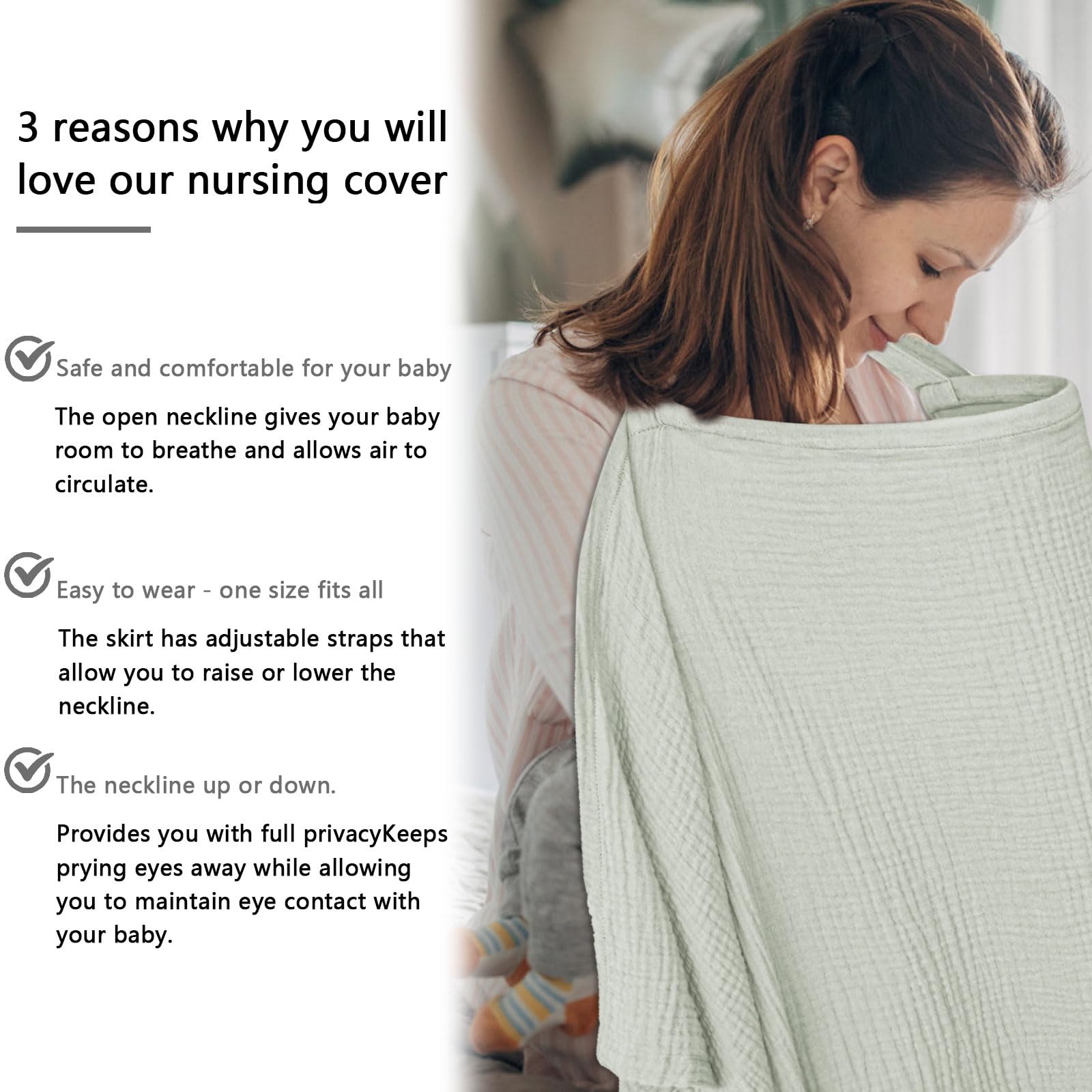 APOMOONS Couverture Allaitement Bebe, Couverture d'Allaitement Bébé Couverture Bebe Douce et Respirante Cache Allaitement Écharpe Allaitement Bébé Ajustable pour Mamans (greyish green)