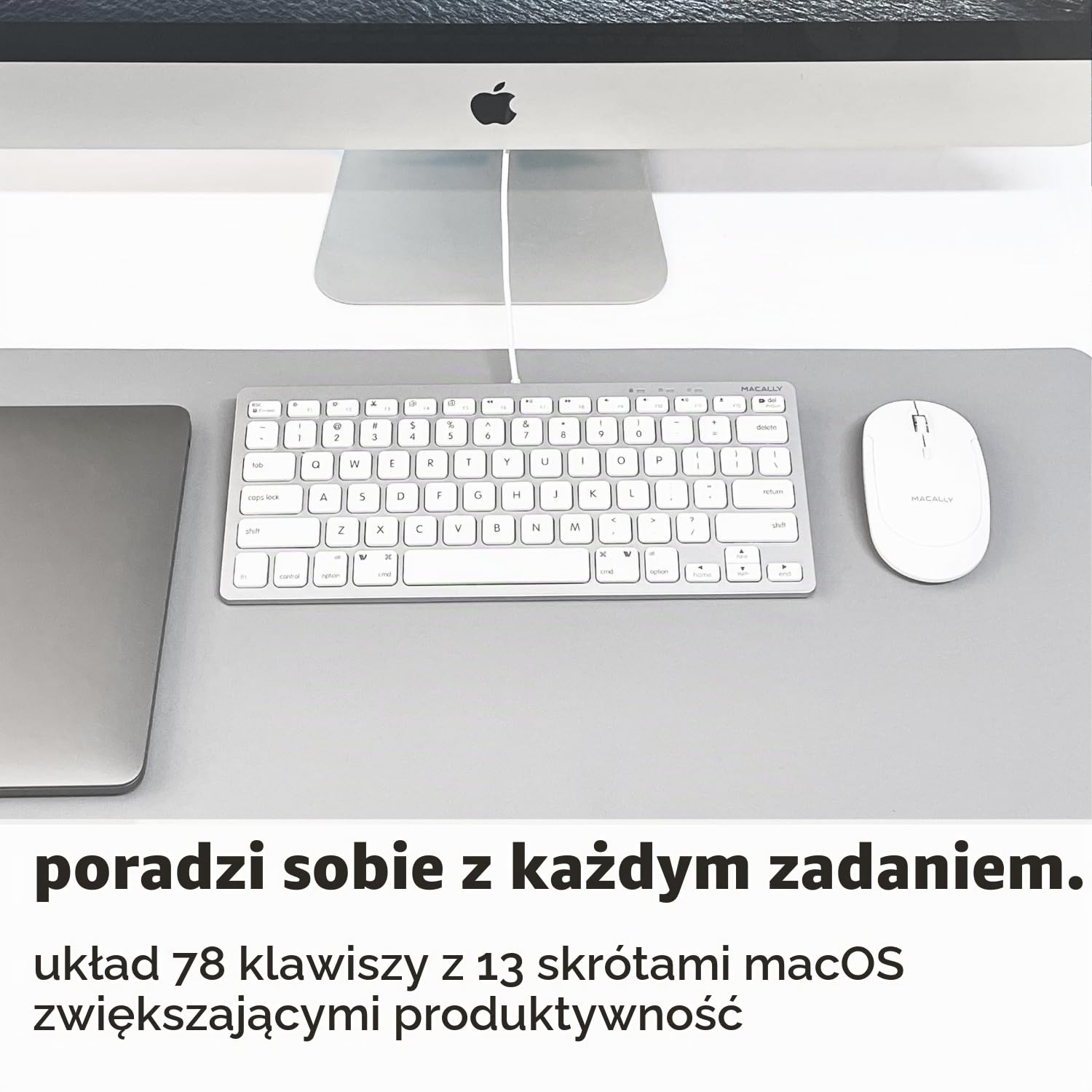 Macally SLIMKEYCA, kompaktowa klawiatura USB-A do Mac, układ nasadki klawiszy US QWERTY