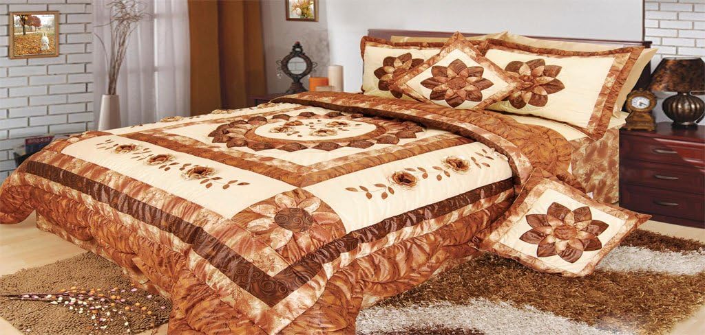 DaDa Bedding BM6134L Sunflower Polyester Patchwork 5-Piece Comforter Set, King, Brown