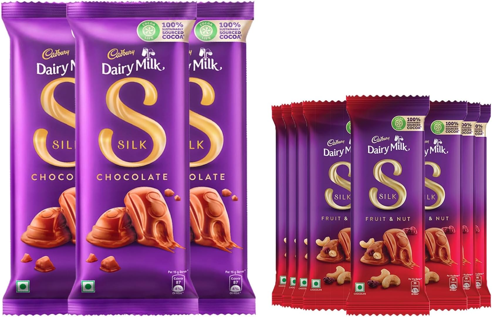 Cadbury Dairy Milk Silk Chocolate Bar, 150gm (Pack of 3) & Dairy Milk Silk Fruit & Nut Chocolate Bar, 55g - Pack of 8