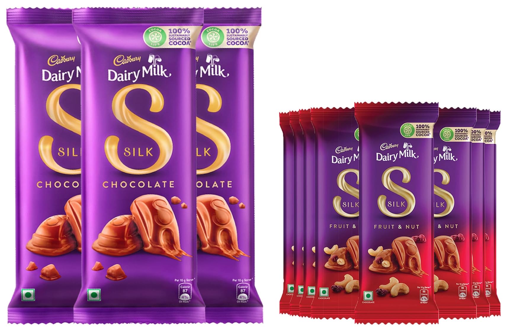 Cadbury Dairy Milk Silk Chocolate Bar, 150gm (Pack of 3) & Dairy Milk Silk Fruit & Nut Chocolate Bar, 55g - Pack of 8