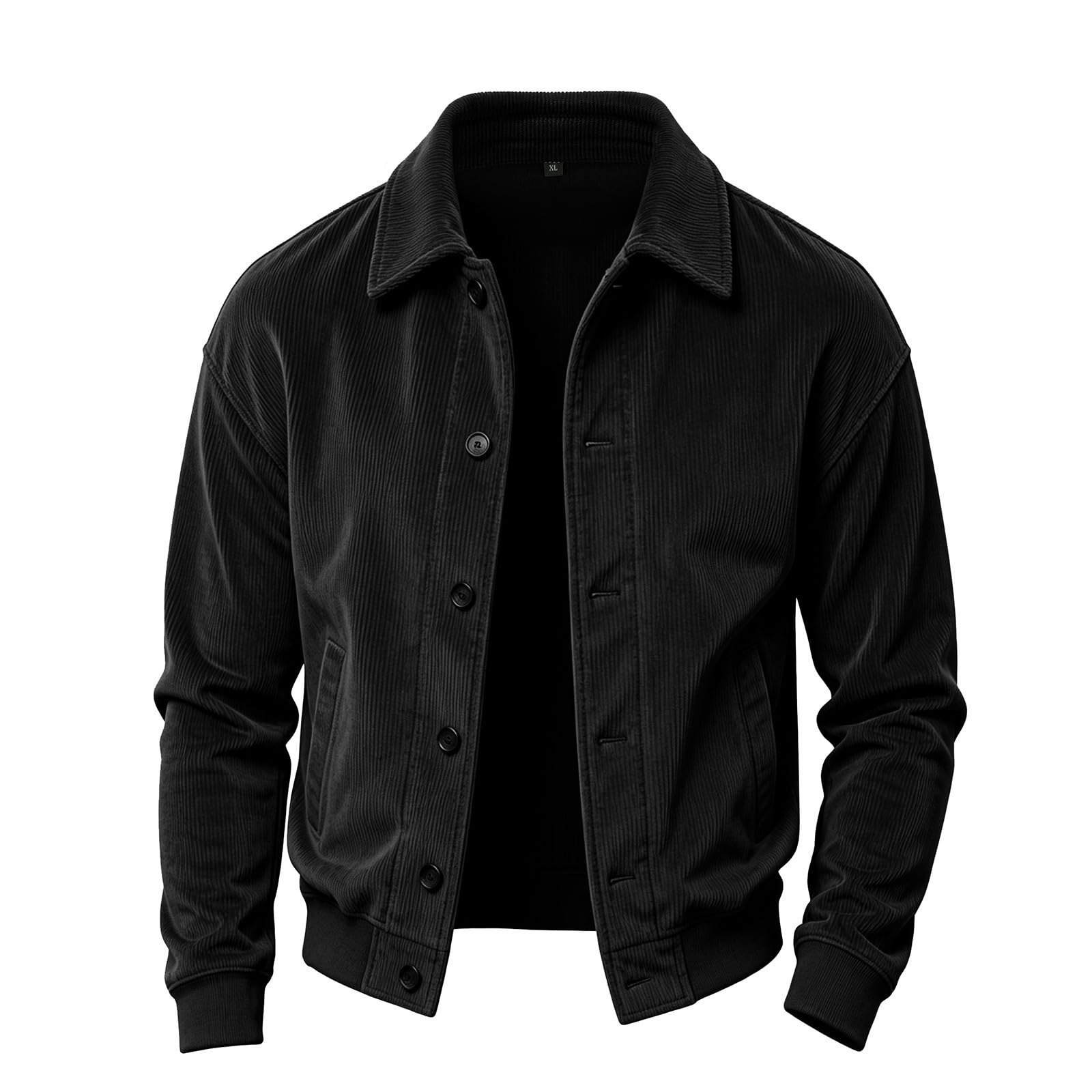 Cordjacke Herren Reverskragen Kurze Jacken Herbstjacke mit Knopfleiste Herrenjacke Modische Cargo Jacket Übergangsjacken Einfarbig Corduroy Freizeitjacke Sweatjacke ohne Kapuze Schlicht Arbeitsjacke