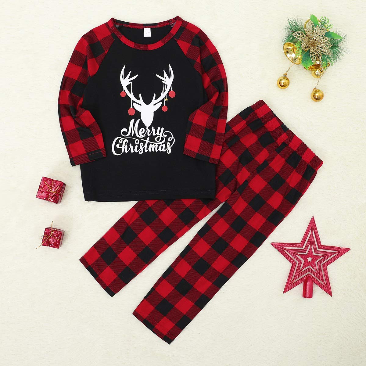 ZOEREA Ensemble Pyjama Famille de Noël Vêtement de Nuit Barboteuse Pyjamas à Deux Pièces Set T-Shirt à Manches Longues et Pantalon pour Mère Père Enfant Bébé