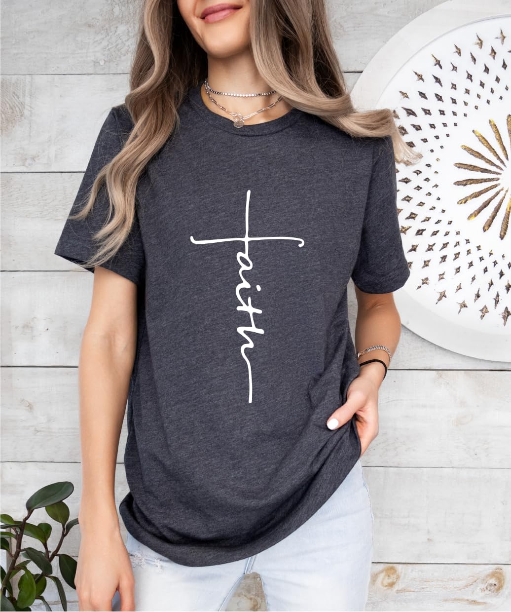 Faith Shirt - Christian Women's T-Shirt with Cross and Scripture, Inspirational Clothing for Easter and Faith - Image 2