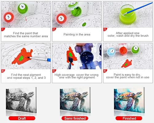 Miniatura 4 de Pintura por números, tortuga marina para adultos, kits de pintura por números sobre lienzo, animales, pintura al óleo a mano con pinceles y