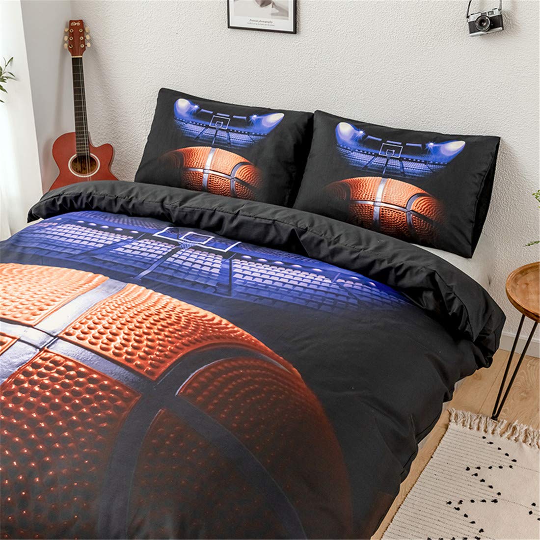 Basketball Duvet Cover Set Twin Size - 3D Sports Design For Boys Kids Teens