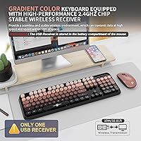 Vista 2 de FOPETT Combo de teclado y mouse inalámbricos, 2.4G de tamaño completo, lindo mouse y teclado coloridos con 104 teclas redondas, teclado retro