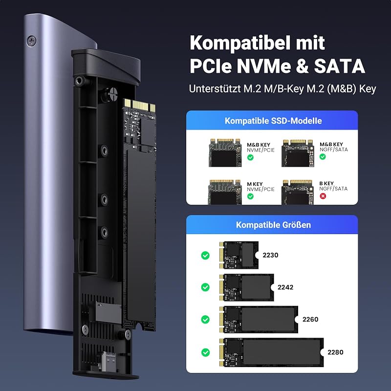 UGREEN M.2 SSD ház USB 3.2 Gen 2 NVMe és SATA támogatással