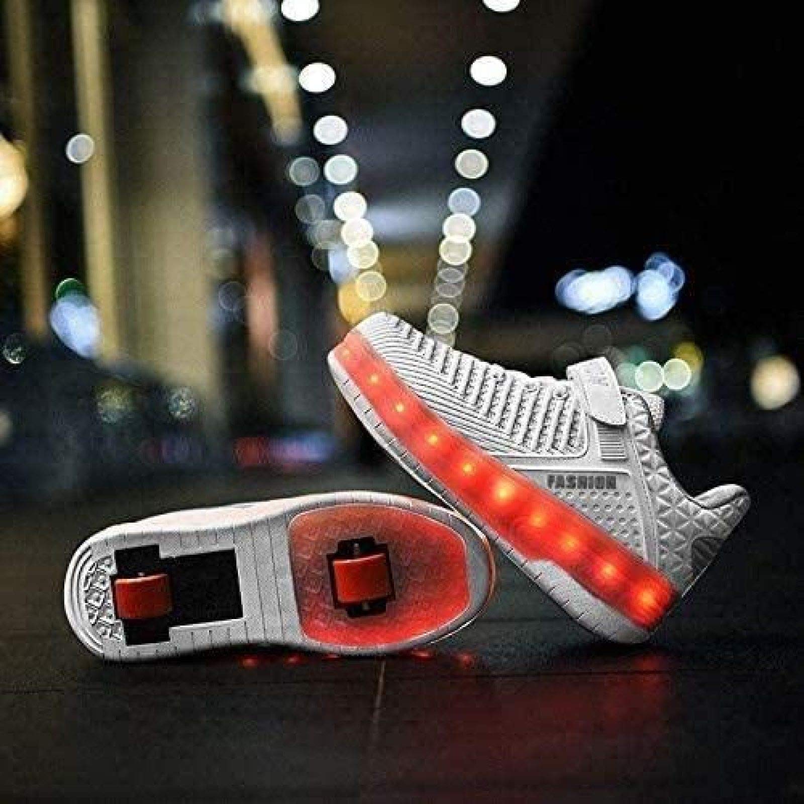 Zapatillas De Skate LED con Ruedas Dobles Zapatillas De Skate Zapatillas con Ruedas LED Niños Niños Niñas Gimnasia Al Aire Libre Zapatillas De Moda Técnica,White-32 EU