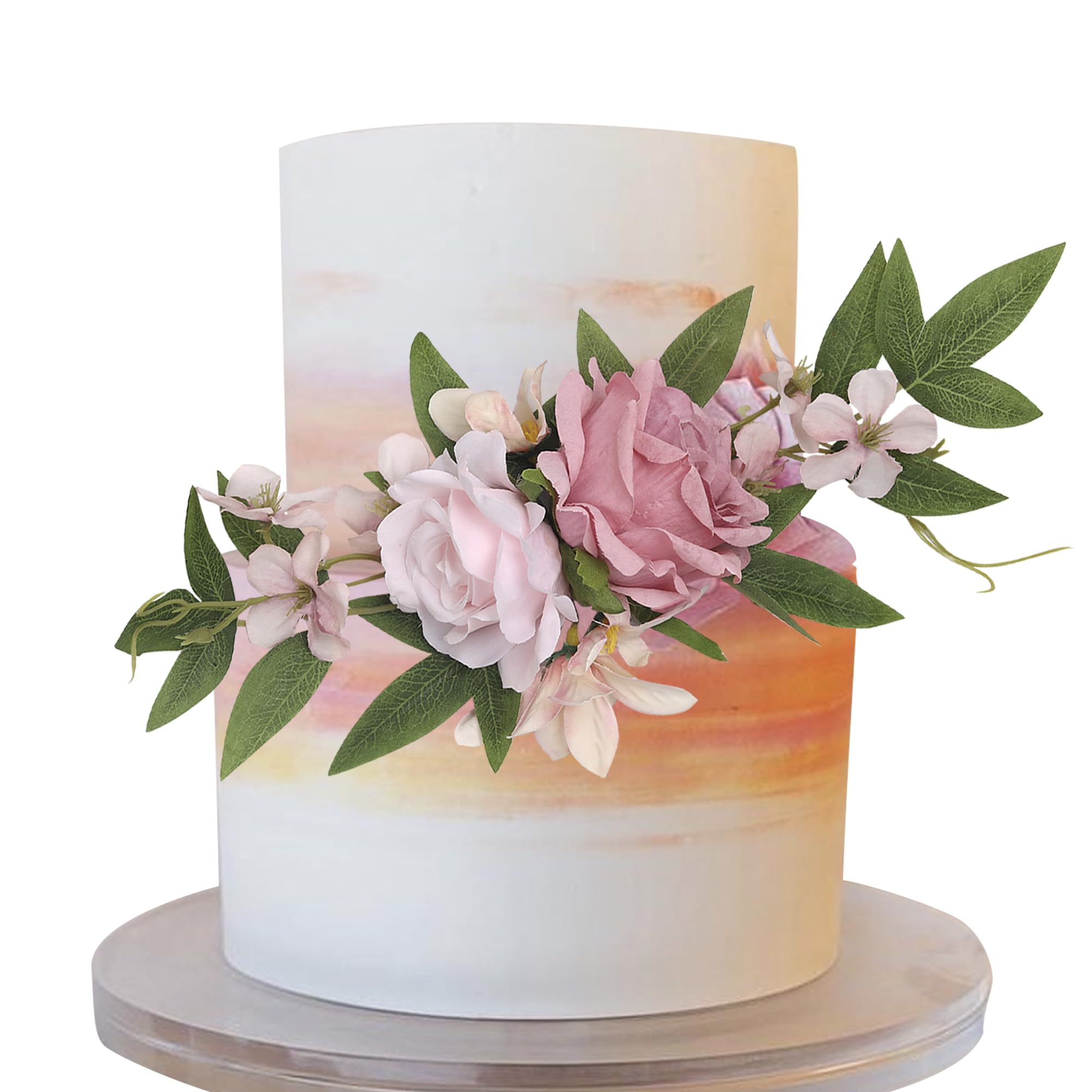 Xsstarmi 1 Pack Assembled Artificial Flower Cake Topper Pink Rose Flower Artificial Leaves Cake Pick Decoration for DIY Wedding Bithday Valentine's Day Party Cake Decorations Supplies