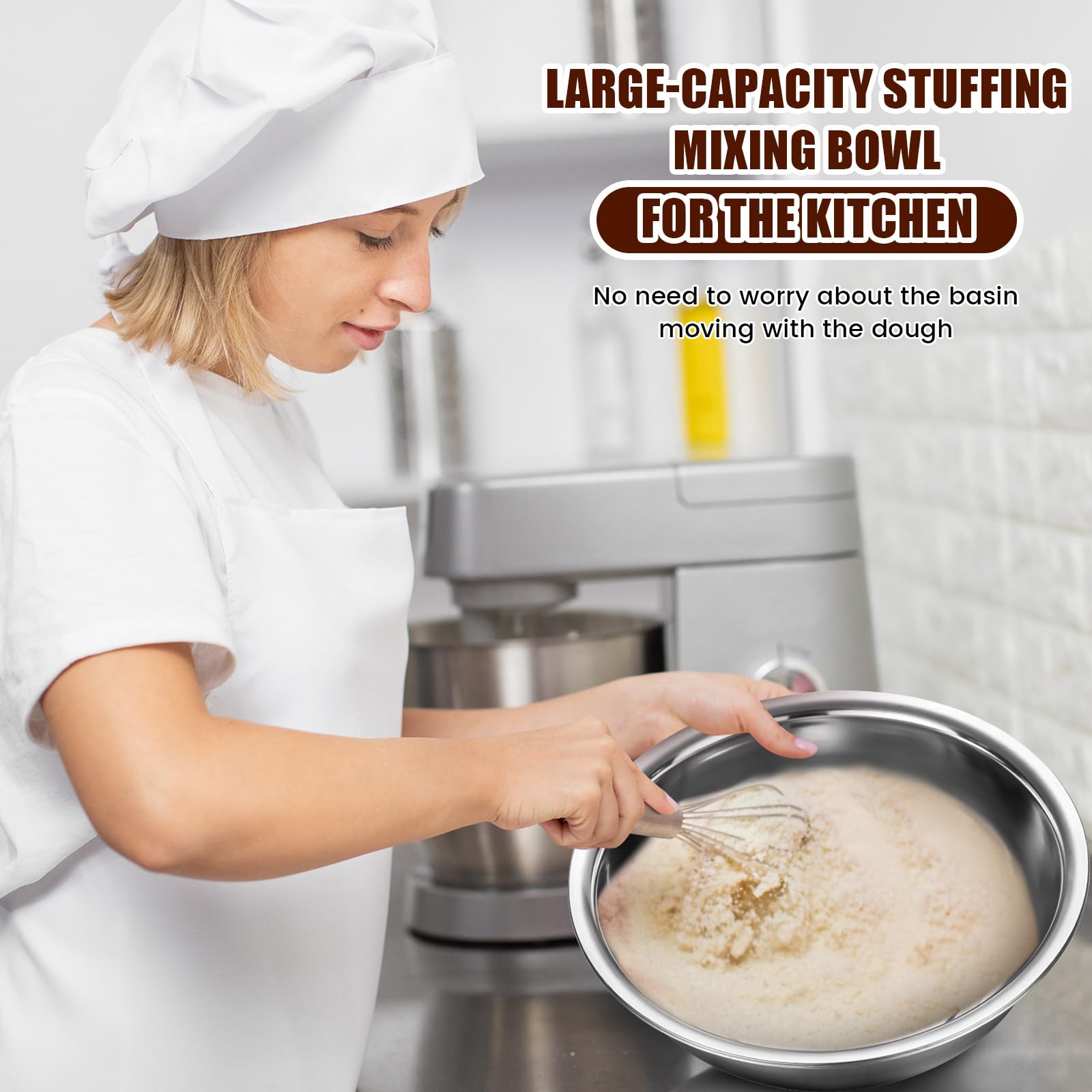 Nuogo 8 cuencos de acero inoxidable de 13 cuartos de galón, cuencos de metal para mezclar, cuenco grande para ensalada, lavabo con borde más profundo, apto para lavavajillas, cuencos de cocina con