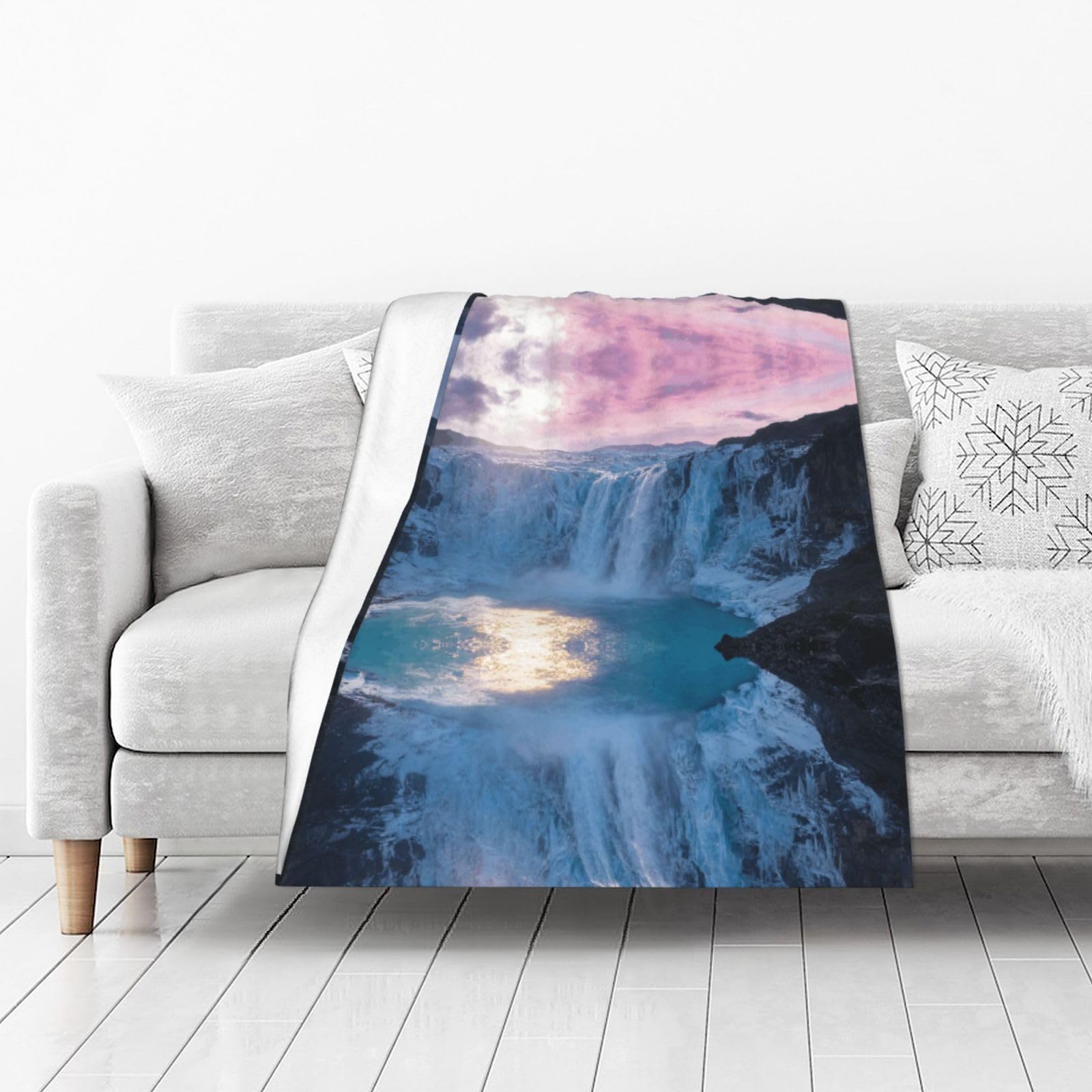 DUYIOKH Frozen Waterfall Print Thick Throw Blanket, Blanket for Couch Bed Warm Travel Blanket for Camping Movie Night