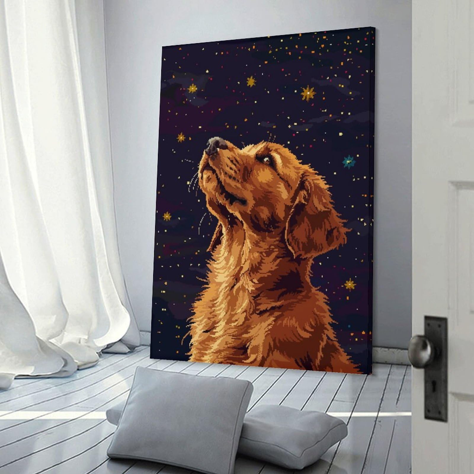 Junmoney Frame-Golden Retriever Pixel Art Golden Retriever Pixel Art Wall Art Print, 20X30inch(50X75cm), For Corridors, Hallways Or Apartment Entries, Wall Decor To Refresh Empty Corners