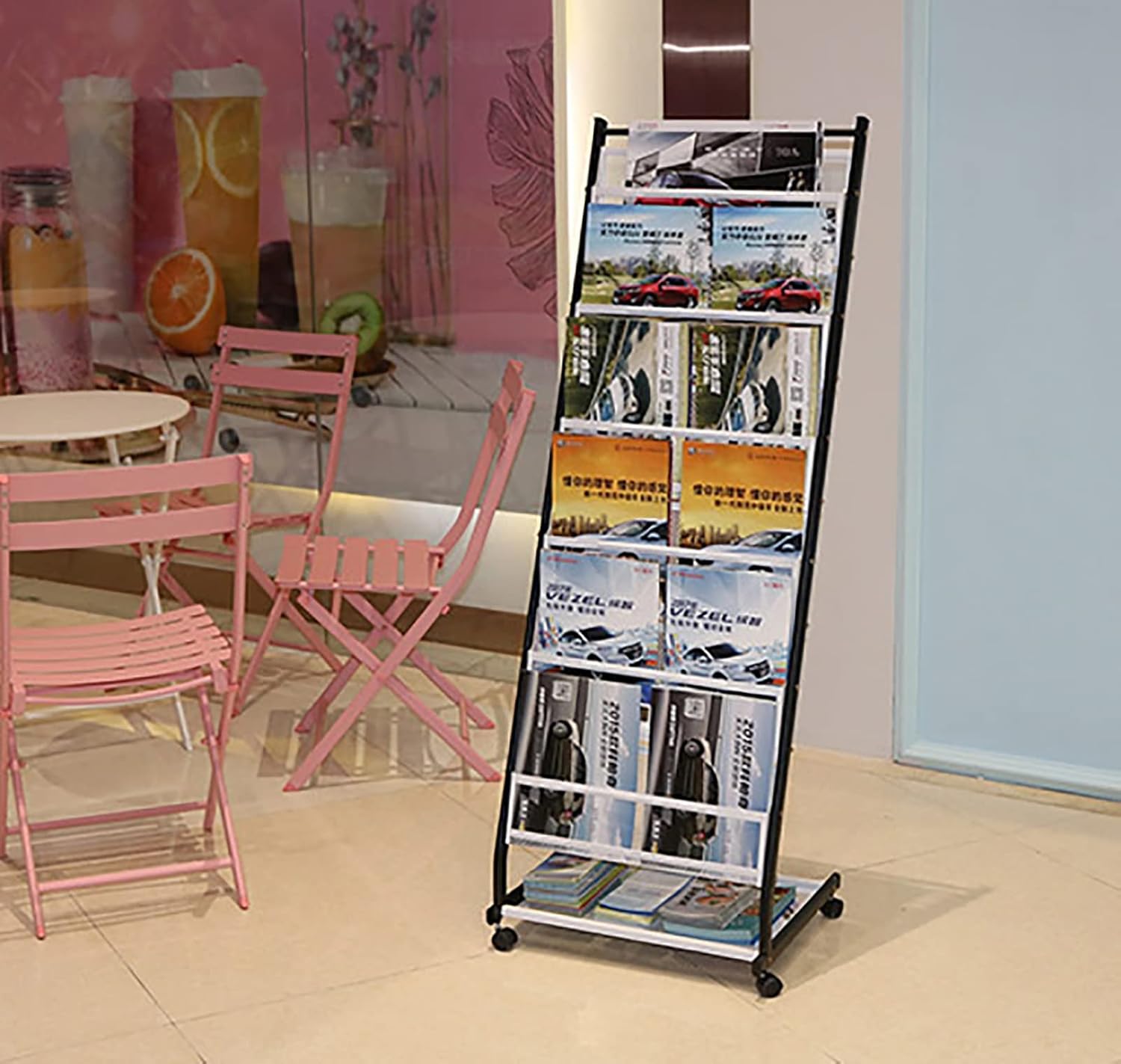 Newspaper Racks Brochure Display Stand Magazine Rack, Pamphlet Metal Stand Display for She