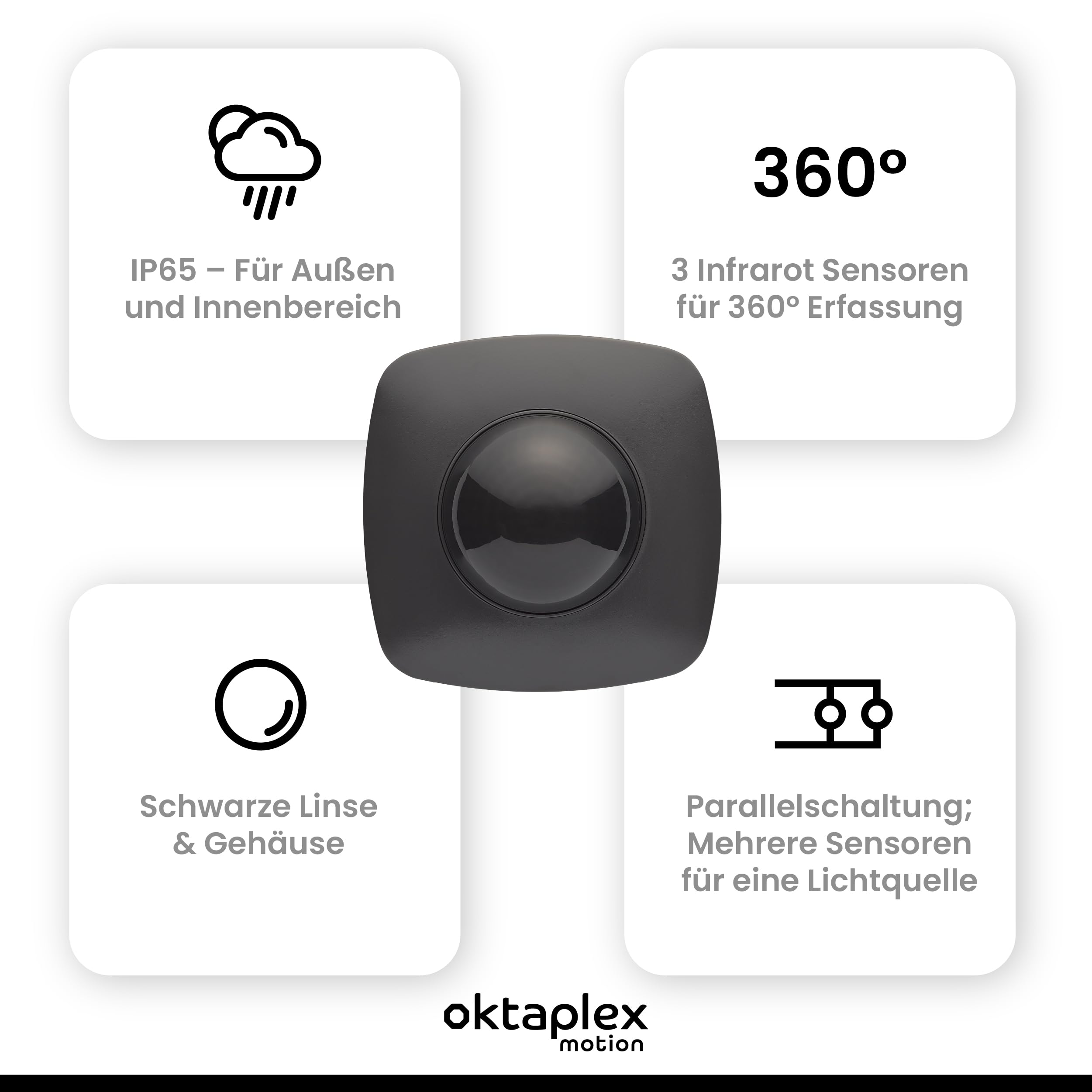 Oktaplex Tim zestaw 2 czujników obecności 360° do użytku zewnętrznego IP65 czujnik ruchu PIR antracyt 230 V