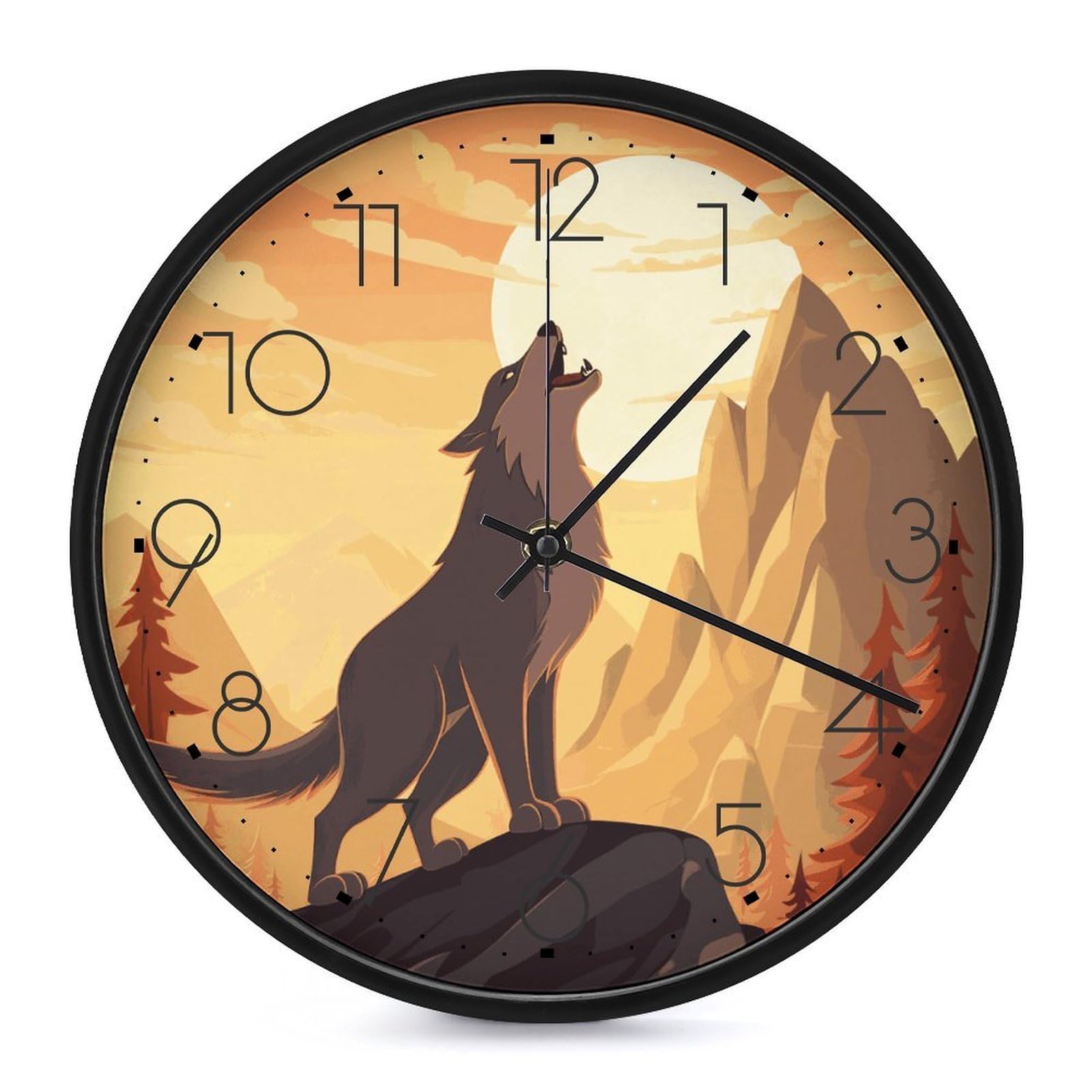 Horloge murale loup 25,4 cm mécanique silencieuse pour salon et cuisine