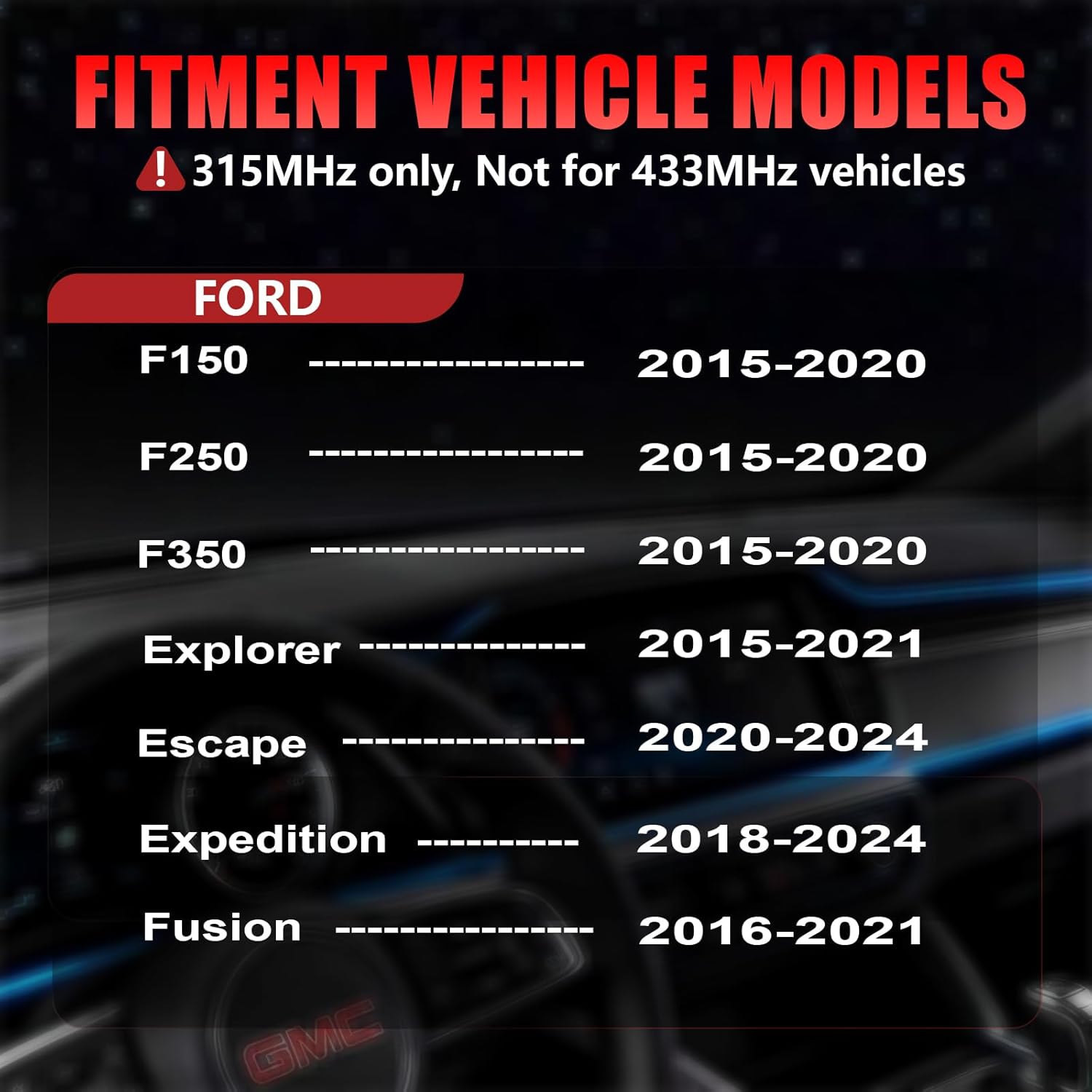 315Mhz TPMS,Pre-Programmed Tire Pressure Sensor Fit for Ford F150 F-150(2015-2020),Explorer(2015-2021),Escape(2020-2024),Expedition(2018-2024),Fusion(2016-2021)(4PCS)