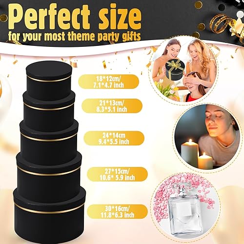 Miniatura 7 de Harloon 5 cajas de regalo redondas grandes con tapas, caja de flores para el día de la madre, cajas de regalo de anidación de tamaños surtidos,