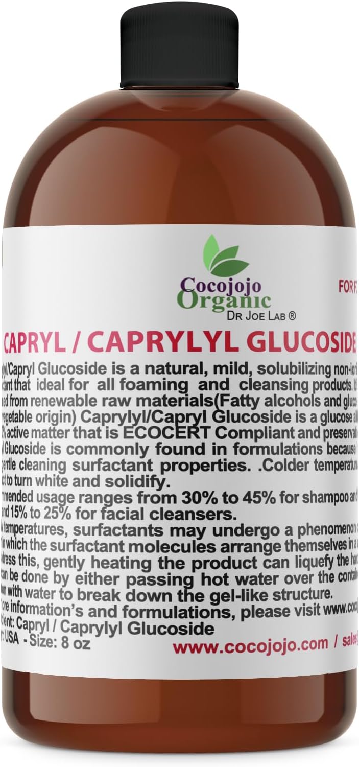 Capryl Glucoside Liquid Surfactant - Caprylyl Natural, Plant Derived - DIY Skin Care - Shower Gels, Foaming, Body Soap, Shampoos Baby Products Face Cleansers - COCOJOJO (8 oz)