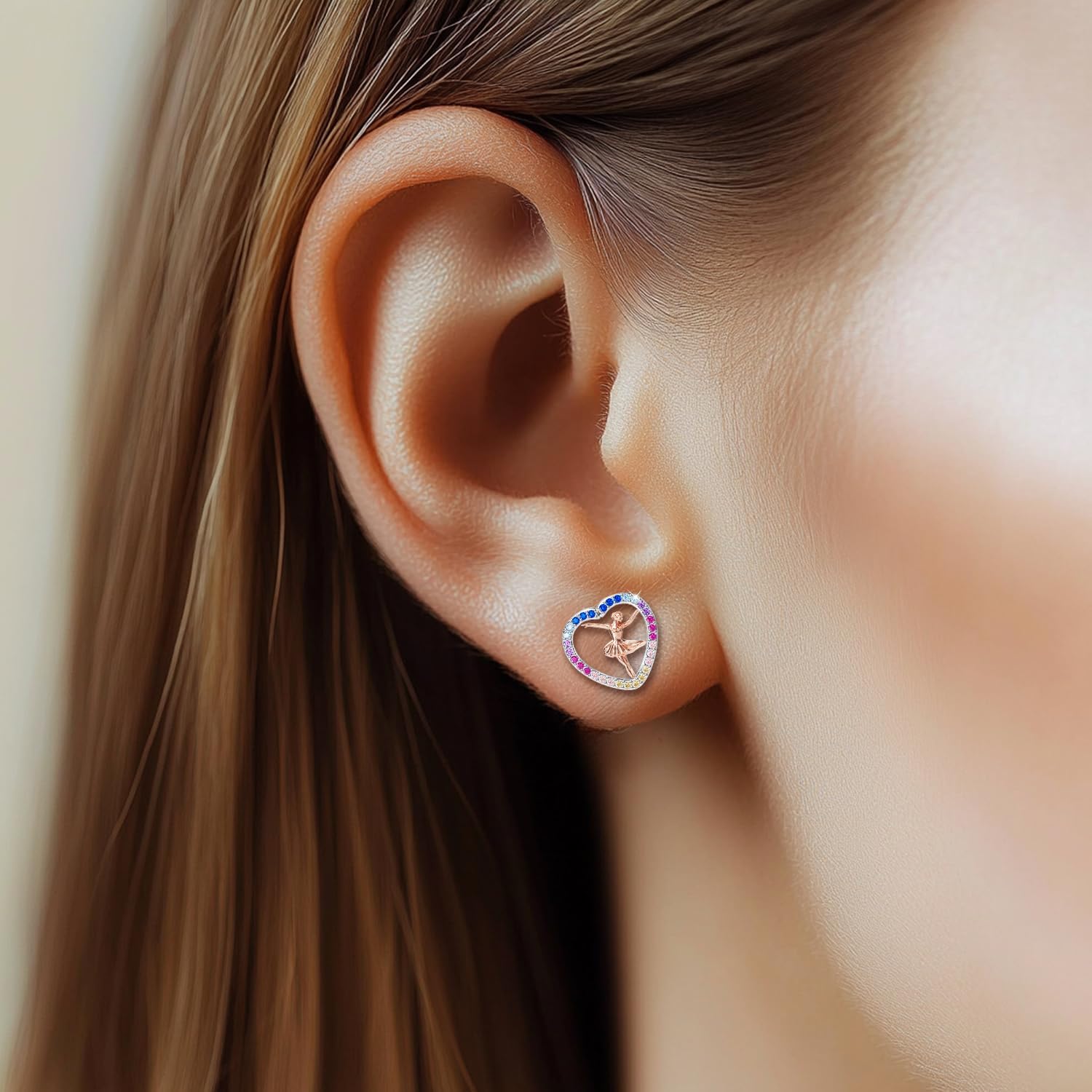 Ballerina Earrings 925 Sterling Silver Dancer Jewelry Rainbow Heart Dance Hypoallergenic Earrings for Ballet Recital Dancer Women - Image 5