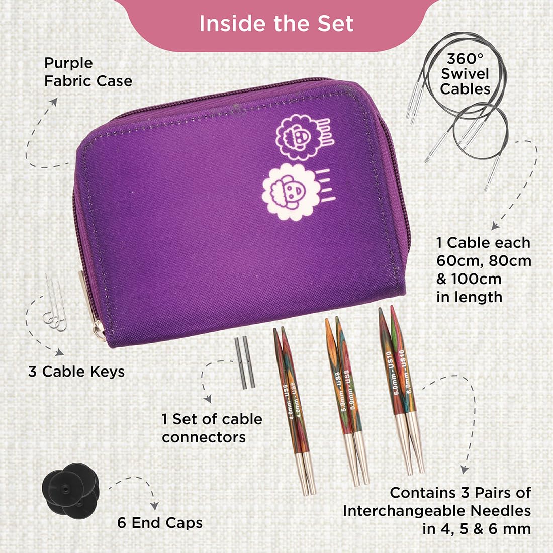 KnitPro Symfonie Starter Austauschbare Nadelspitzen Set (13cm) – Bild 2
