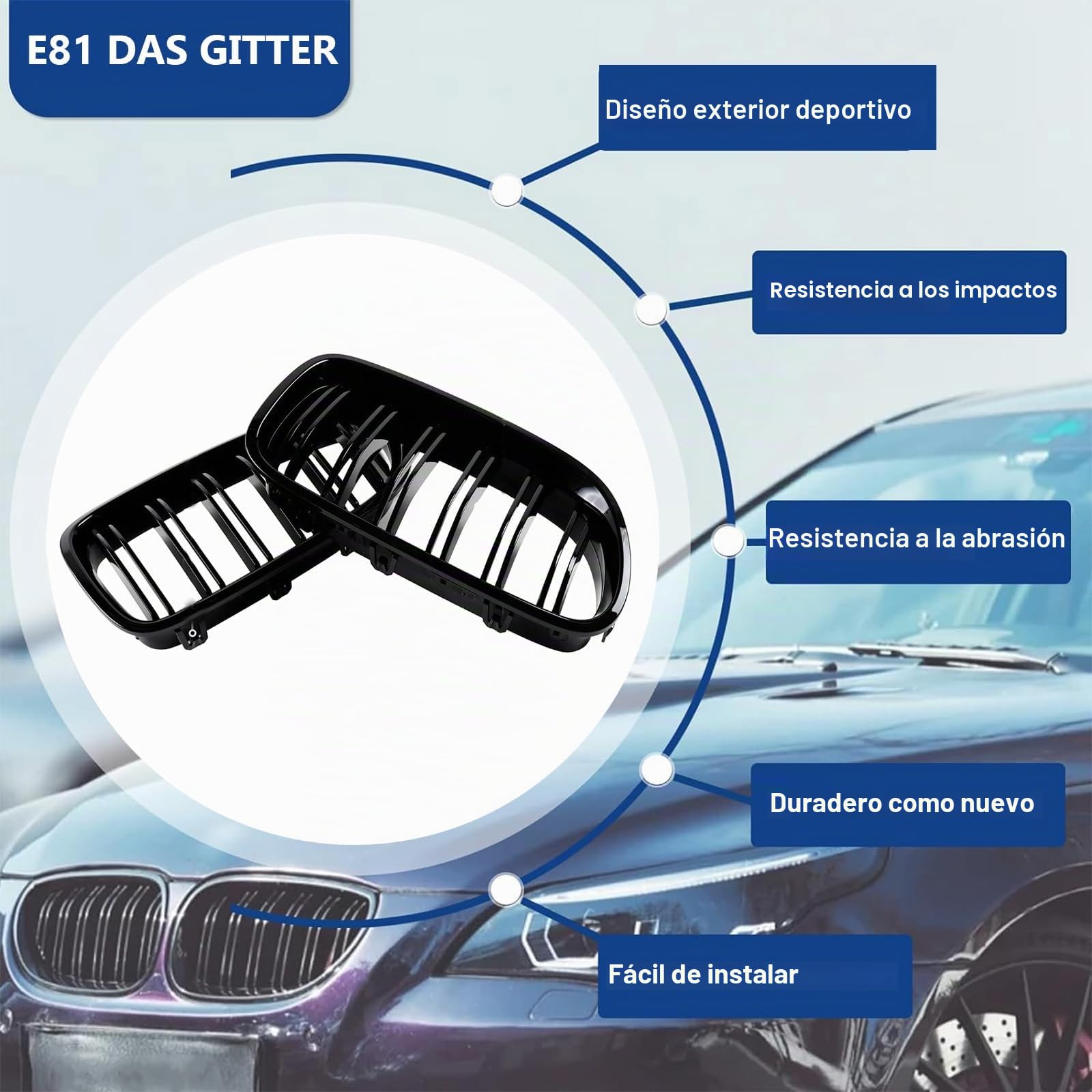 E81 E82 Rejilla de Radiador para BMW Serie 1 E81 E82 Parrilla Negro Doble Grille E87 E88 riñones Kidney Negro 2008-2011