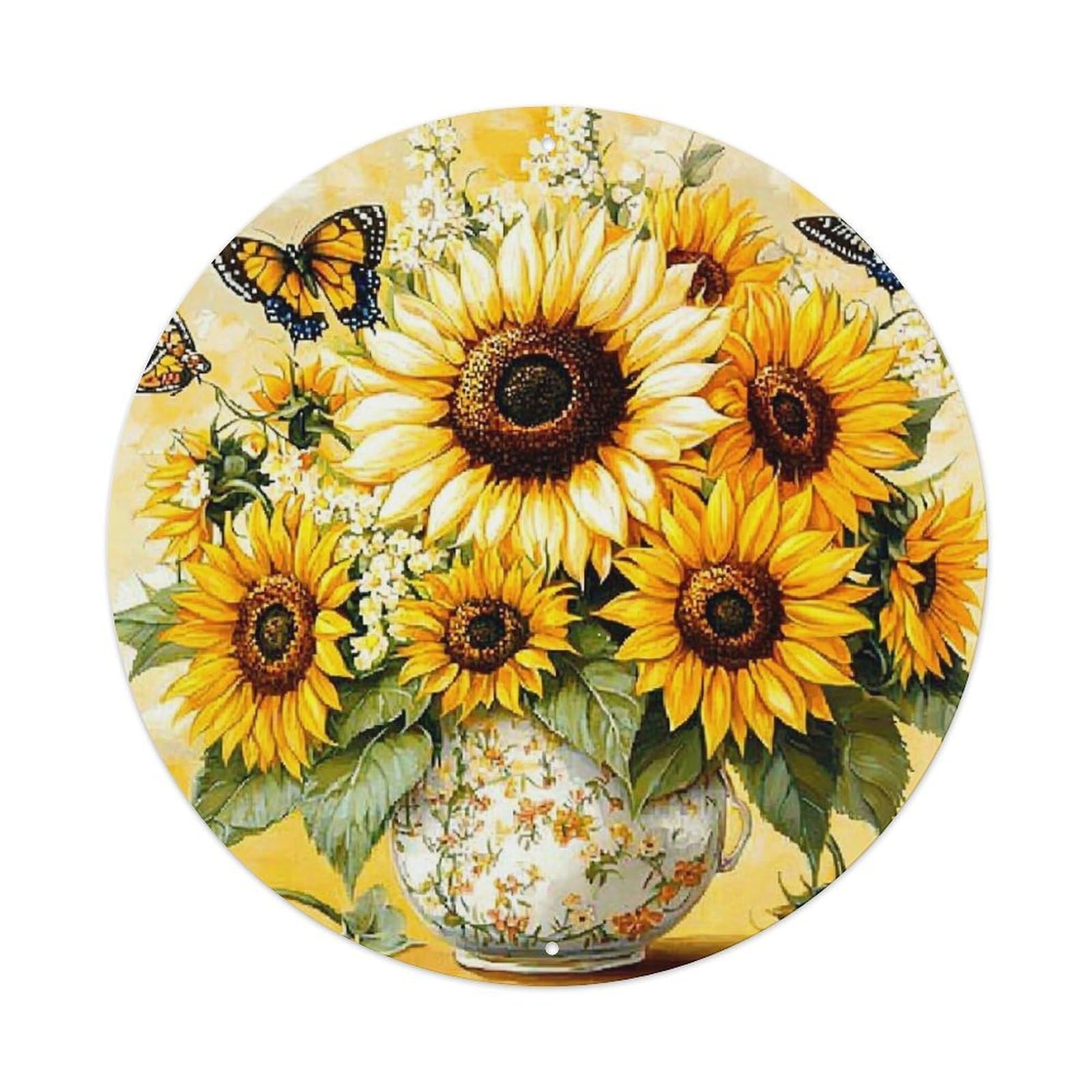 Jdyansheng Vintage Sunflower Bouquet With Butterflies Print Tin Sign Metal Poster Metal Signs For Home Man Cave Bar Cafe Kitchen Laundry Room Wall Decorations 8X8 Inches