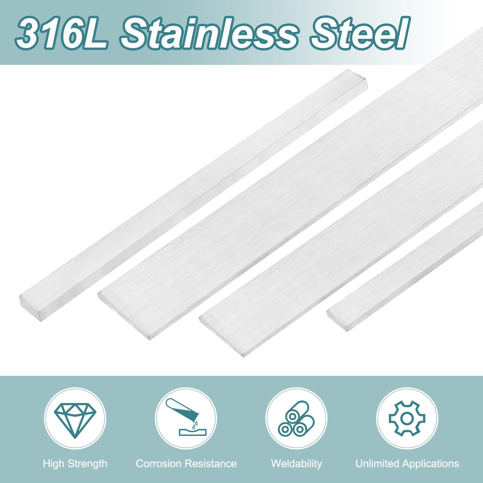 QUARKZMAN 2 Pezzi Barra Piatto in Acciaio Inossidabile 316L, Spessore 1/8" Larghezza 1-9/16" Lunghezza 12" Finitura Spazzolata Strisce Metalliche per Industria Fai da Te